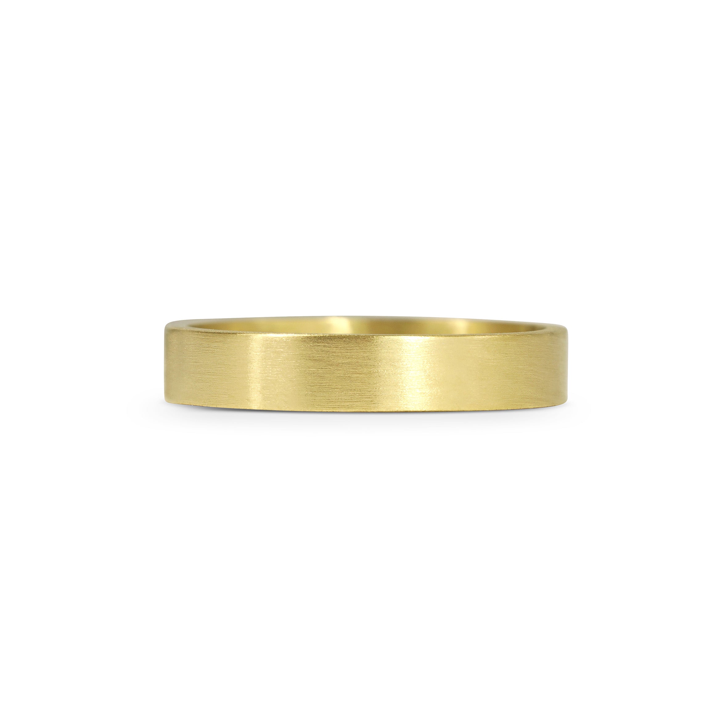 The Matte Finish Flat Wedding Band - 4mm by East London jeweller Rachel Boston | Discover our collections of unique and timeless engagement rings, wedding rings, and modern fine jewellery.