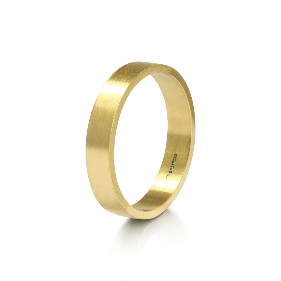 The Matte Finish Flat Wedding Band - 4mm by East London jeweller Rachel Boston | Discover our collections of unique and timeless engagement rings, wedding rings, and modern fine jewellery. - Rachel Boston Jewellery