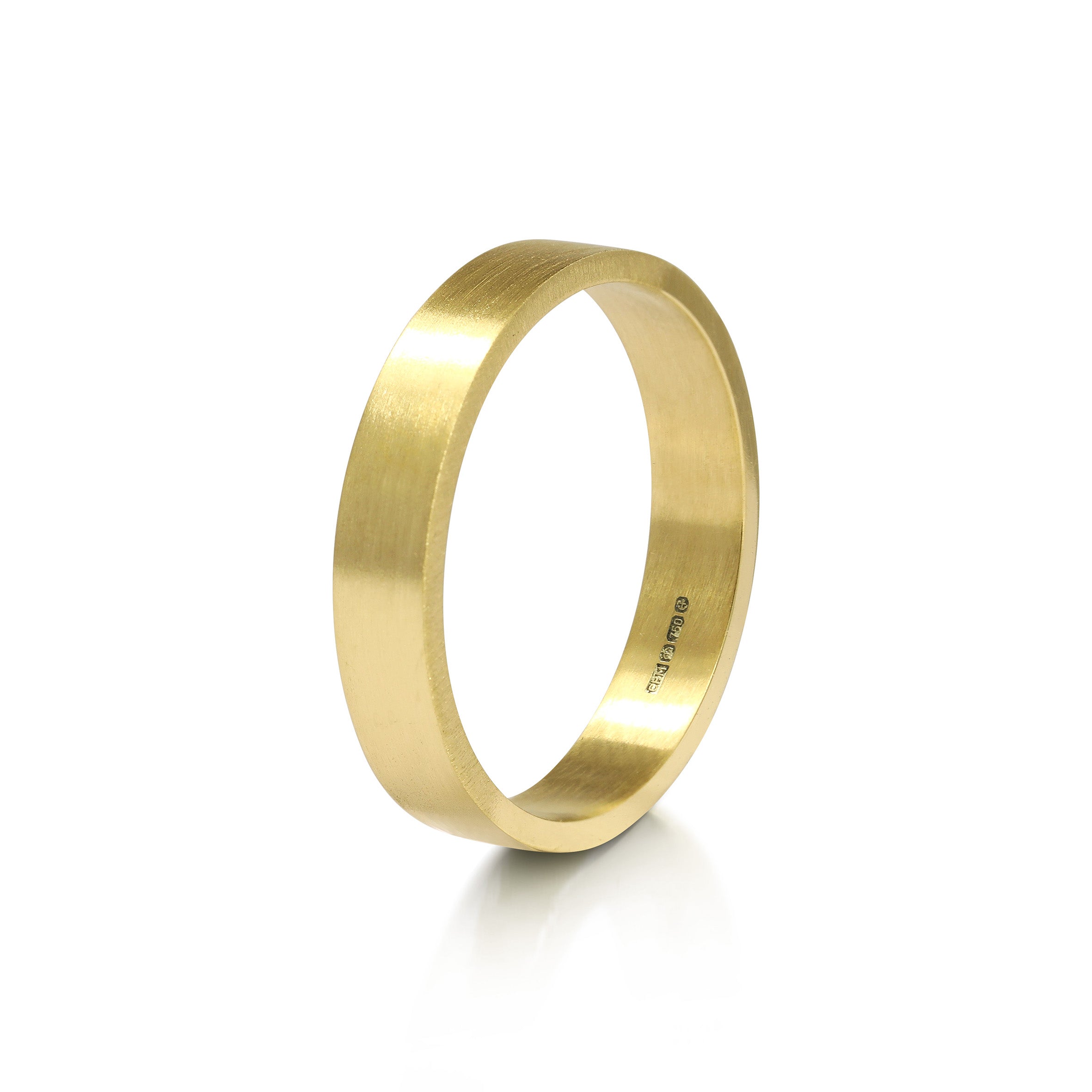 The Matte Finish Flat Wedding Band - 4mm by East London jeweller Rachel Boston | Discover our collections of unique and timeless engagement rings, wedding rings, and modern fine jewellery.