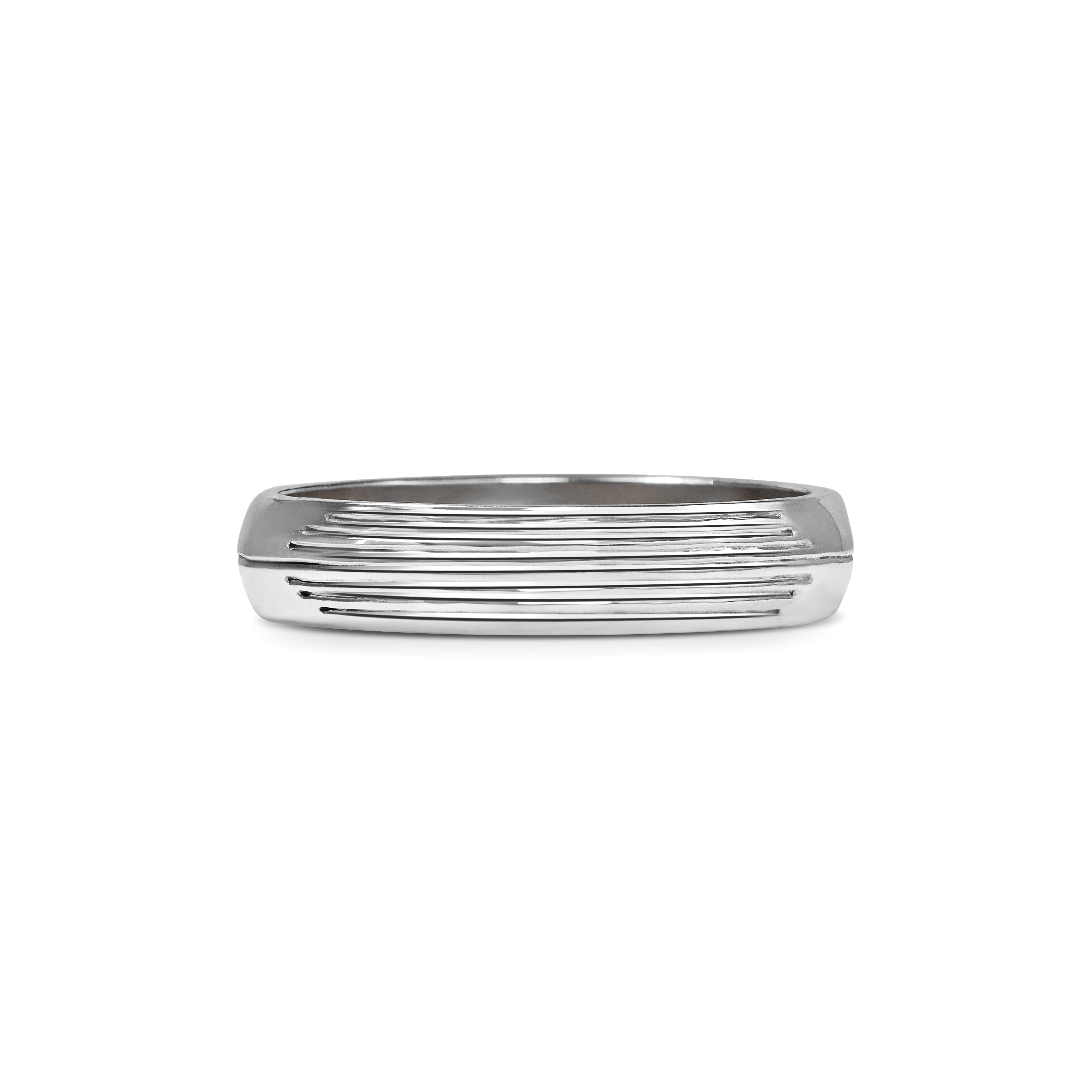 The Stream Engraved D Shaped Band - 4mm by East London jeweller Rachel Boston | Discover our collections of unique and timeless engagement rings, wedding rings, and modern fine jewellery.