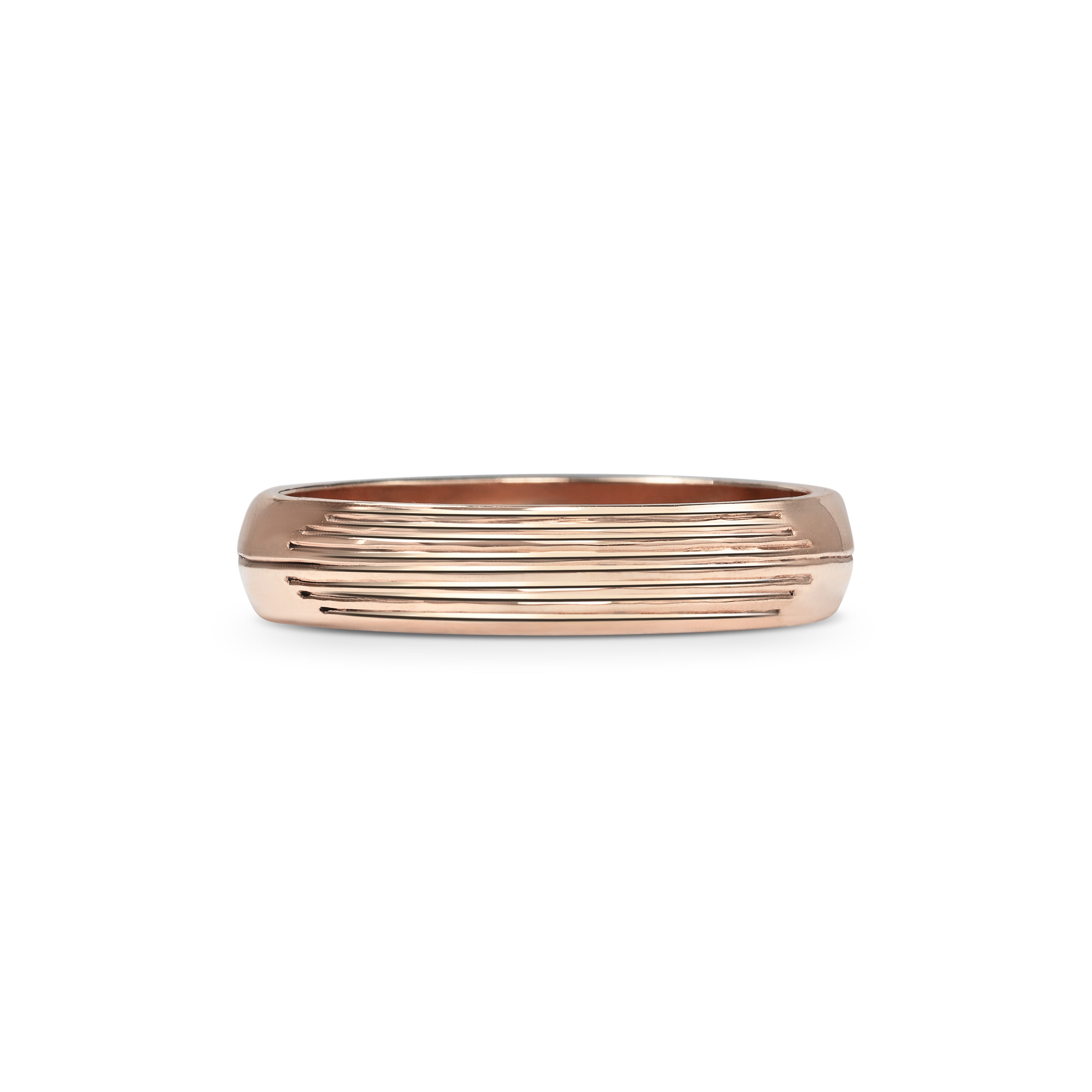 The Stream Engraved D Shaped Band - 4mm by East London jeweller Rachel Boston | Discover our collections of unique and timeless engagement rings, wedding rings, and modern fine jewellery.