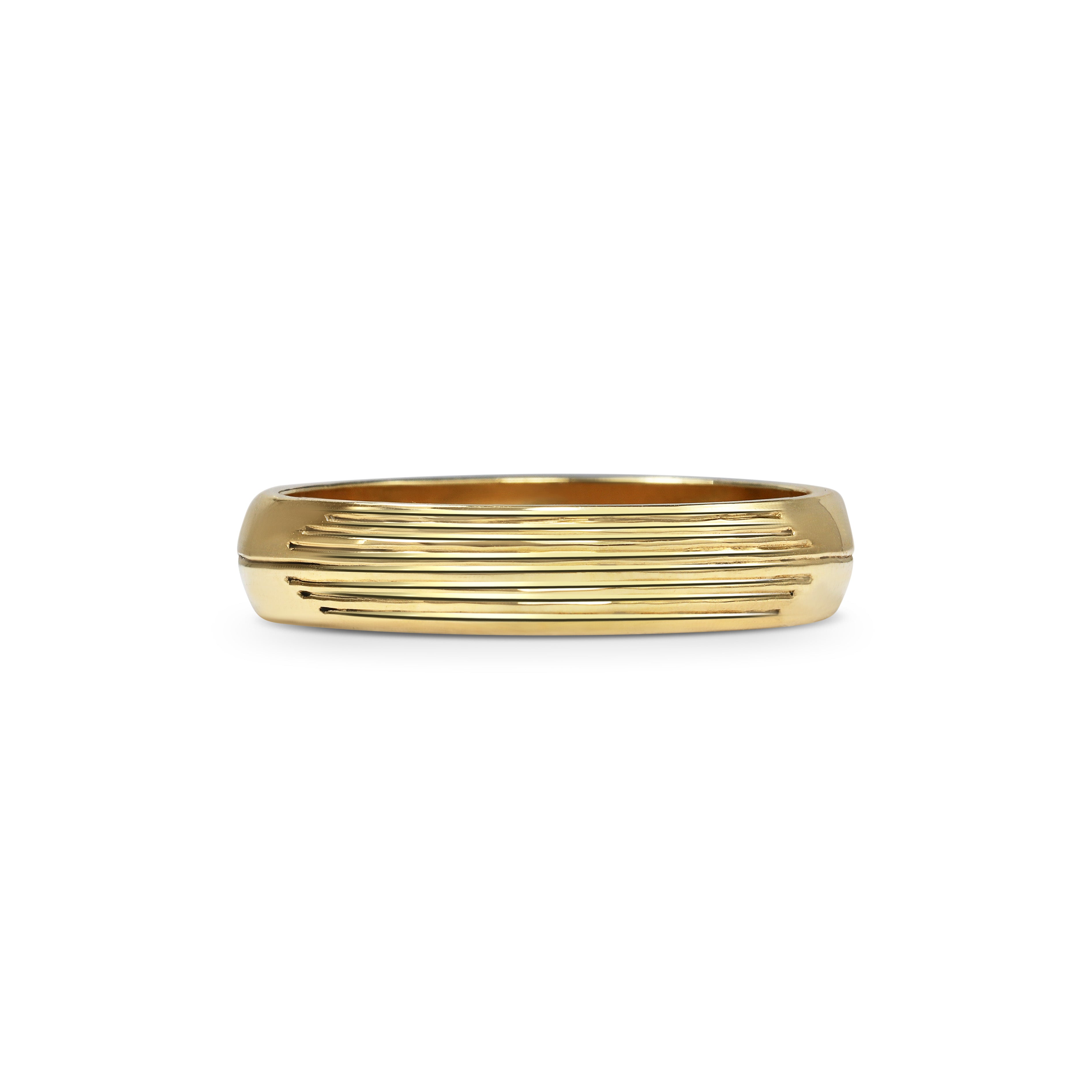 The Stream Engraved D Shaped Band - 4mm by East London jeweller Rachel Boston | Discover our collections of unique and timeless engagement rings, wedding rings, and modern fine jewellery.