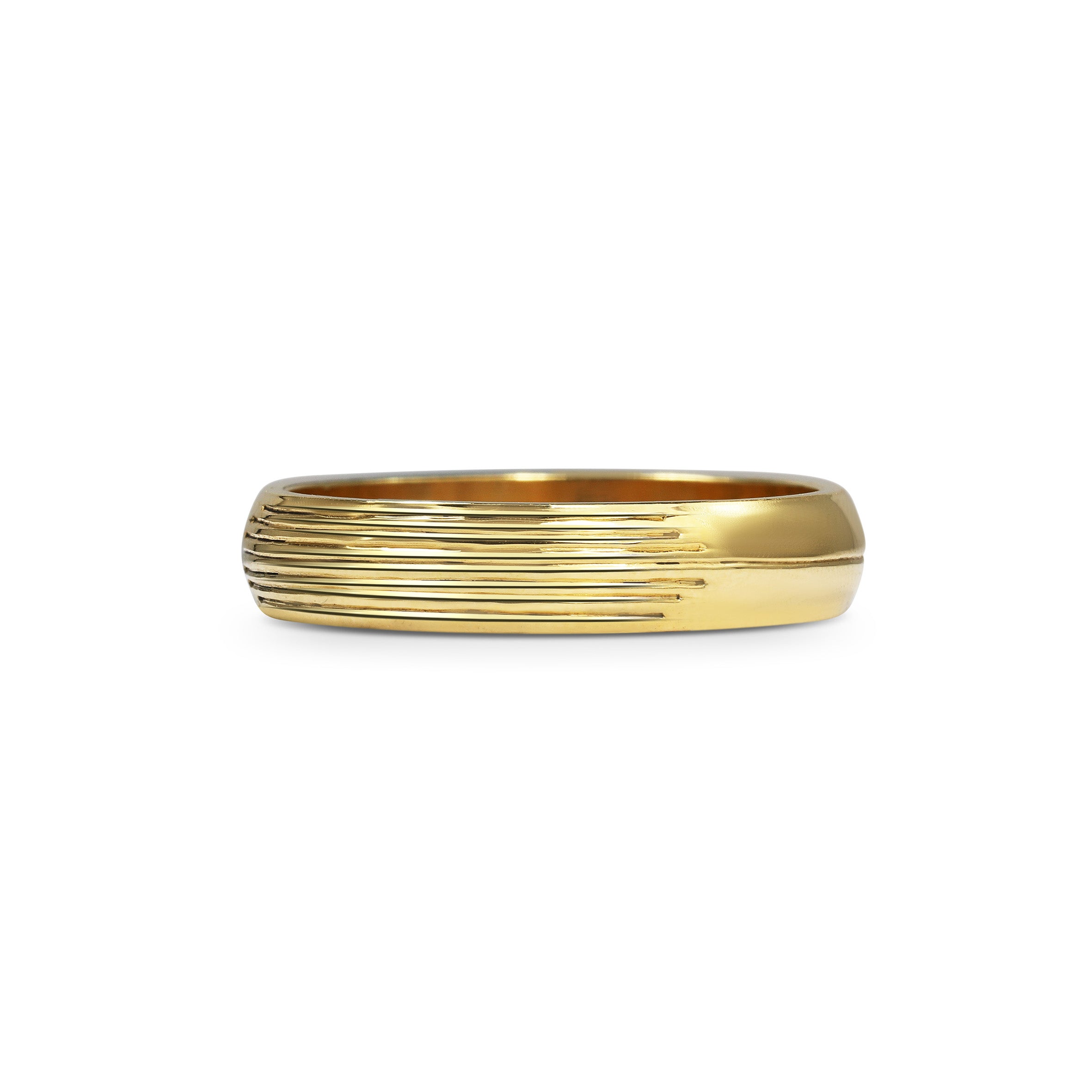 The Stream Engraved D Shaped Band - 4mm by East London jeweller Rachel Boston | Discover our collections of unique and timeless engagement rings, wedding rings, and modern fine jewellery.