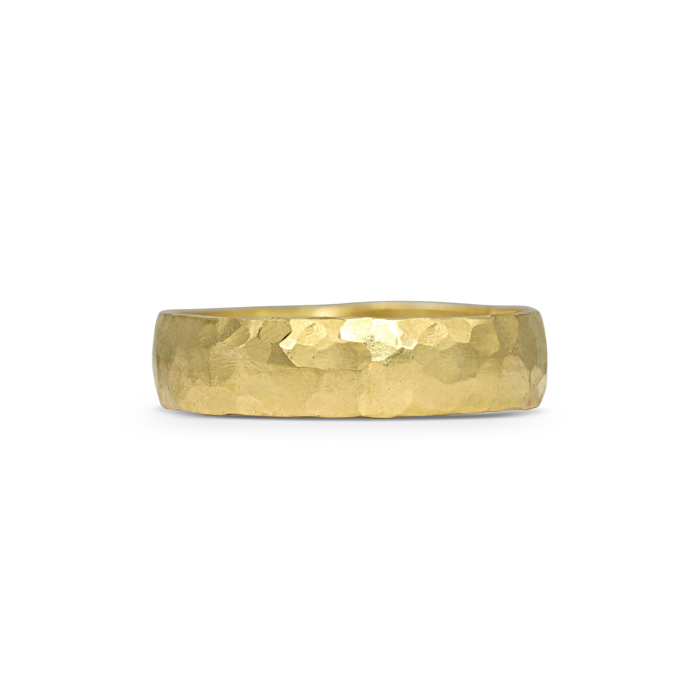 The Matte Hammered D Shape Wedding Band - 5.5mm by East London jeweller Rachel Boston | Discover our collections of unique and timeless engagement rings, wedding rings, and modern fine jewellery.