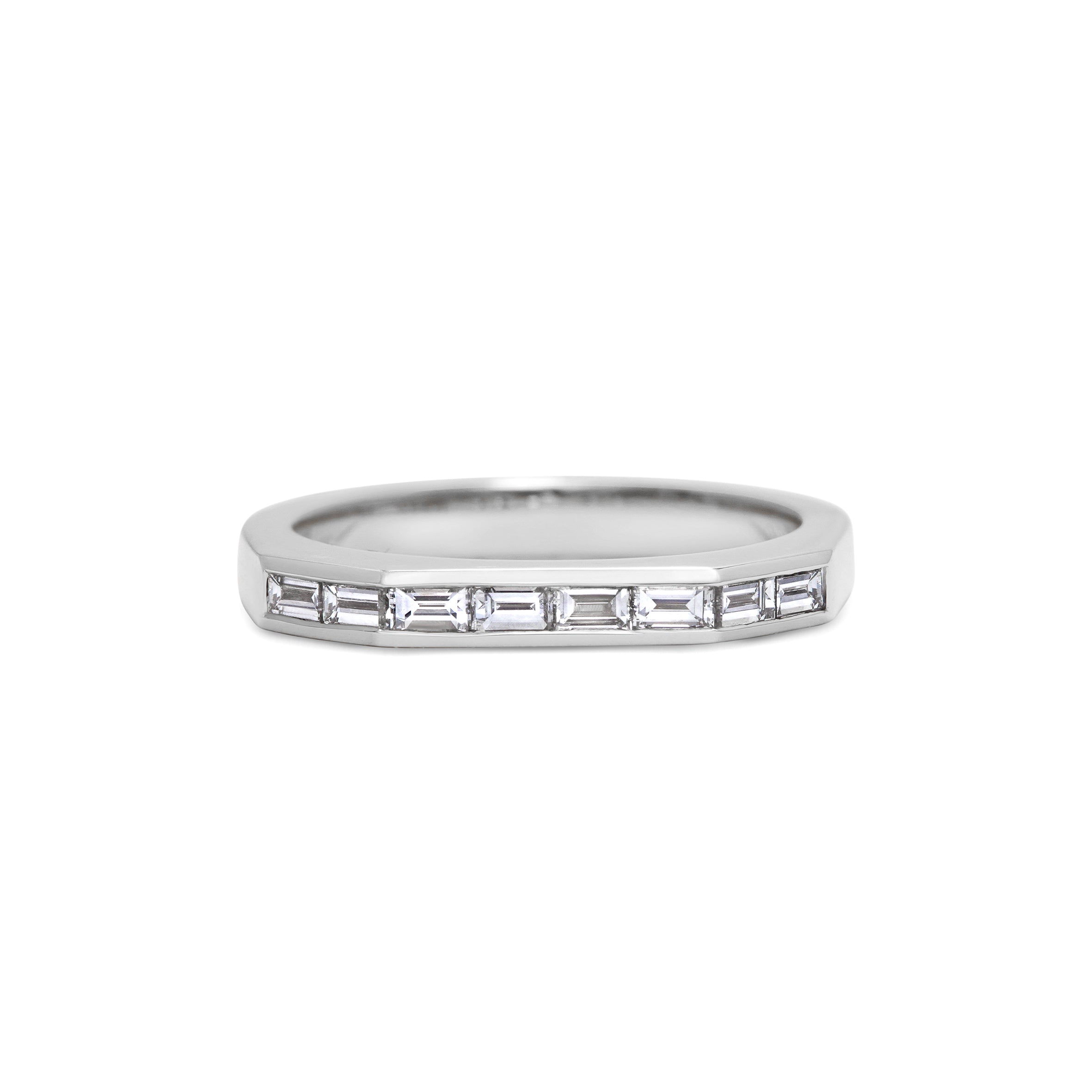 The Baguette Diamond Deco Wedding Band by East London jeweller Rachel Boston | Discover our collections of unique and timeless engagement rings, wedding rings, and modern fine jewellery.