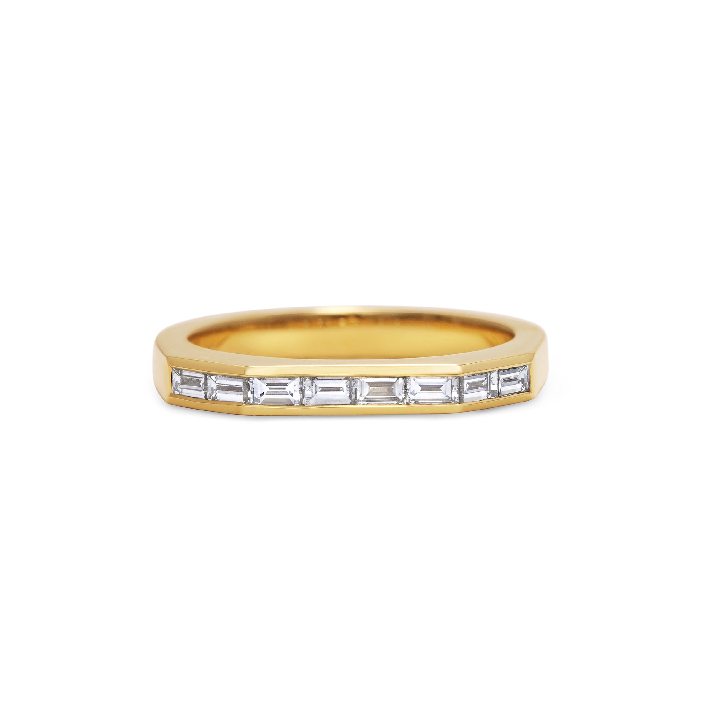 The Baguette Diamond Deco Wedding Band by East London jeweller Rachel Boston | Discover our collections of unique and timeless engagement rings, wedding rings, and modern fine jewellery.
