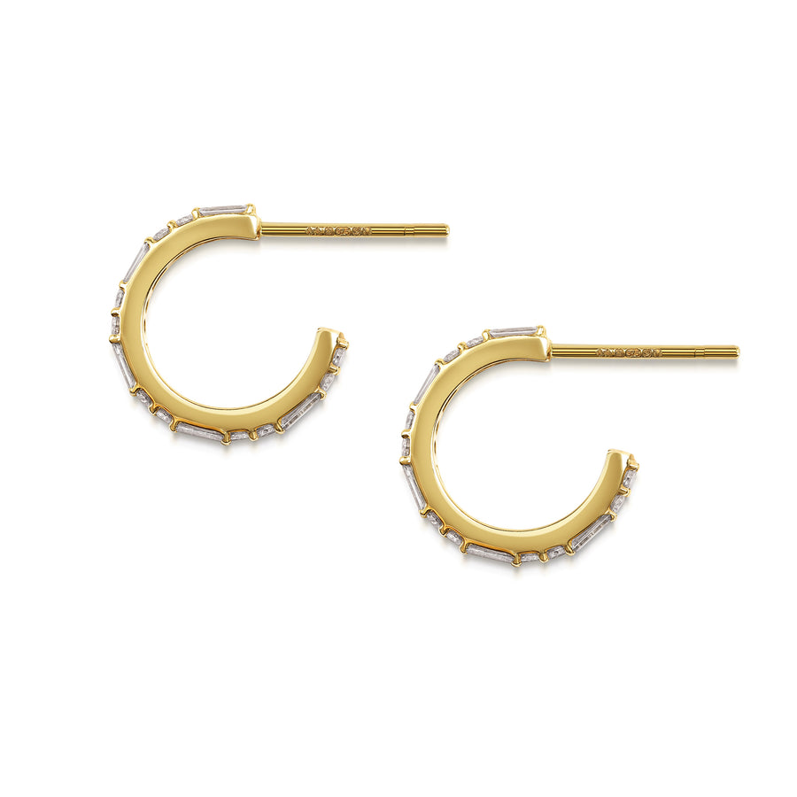 The Baguette & Round Hoop Earrings by East London jeweller Rachel Boston | Discover our collections of unique and timeless engagement rings, wedding rings, and modern fine jewellery. - Rachel Boston Jewellery