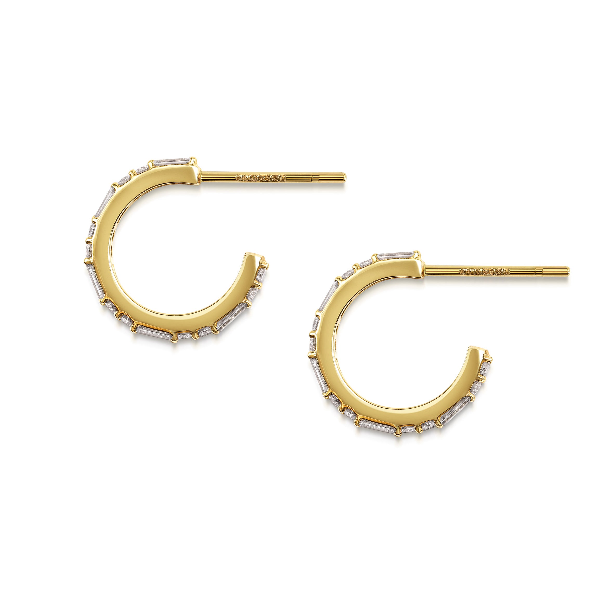 The Baguette & Round Hoop Earrings by East London jeweller Rachel Boston | Discover our collections of unique and timeless engagement rings, wedding rings, and modern fine jewellery.