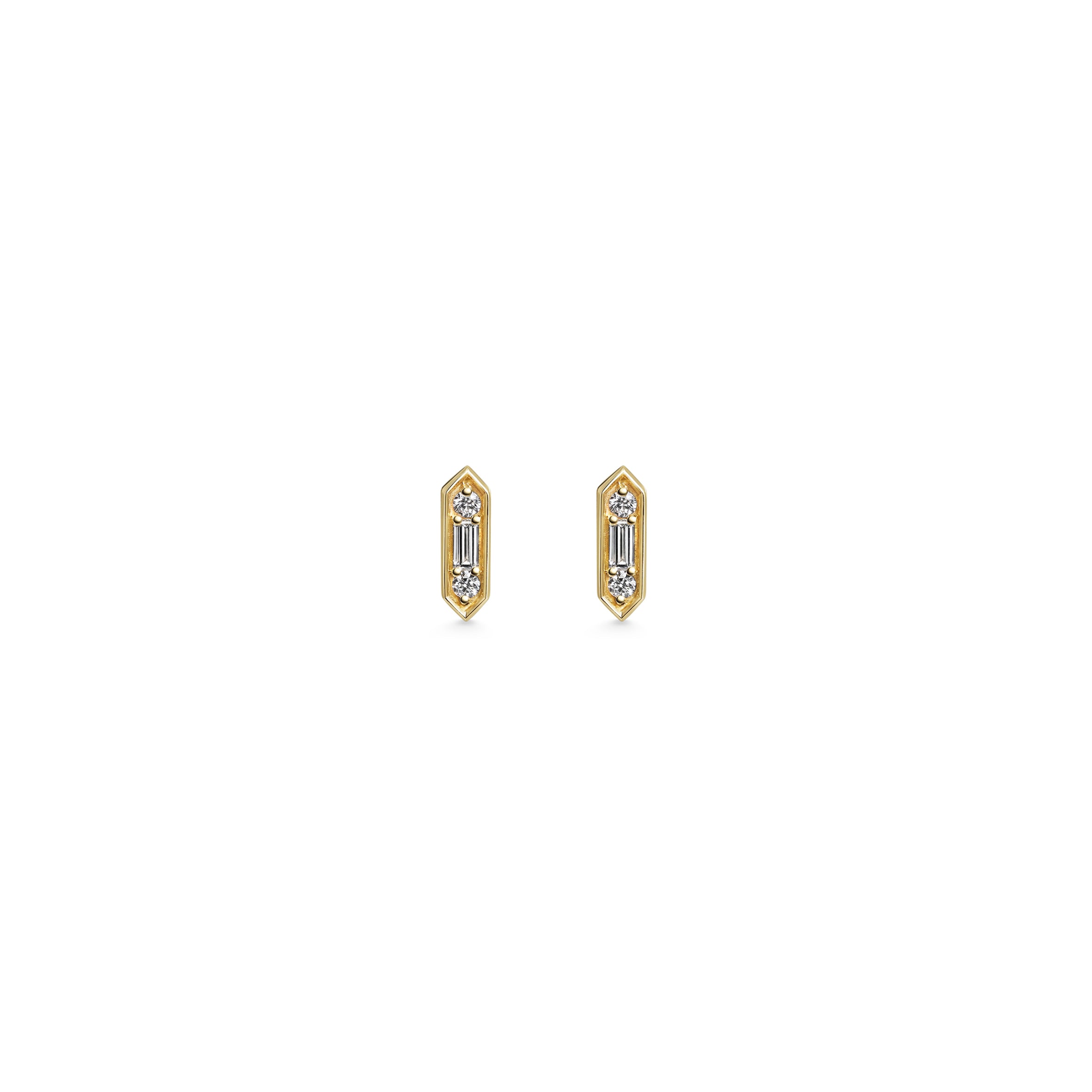 The Baguette & Round Diamond Stud Earrings by East London jeweller Rachel Boston | Discover our collections of unique and timeless engagement rings, wedding rings, and modern fine jewellery.
