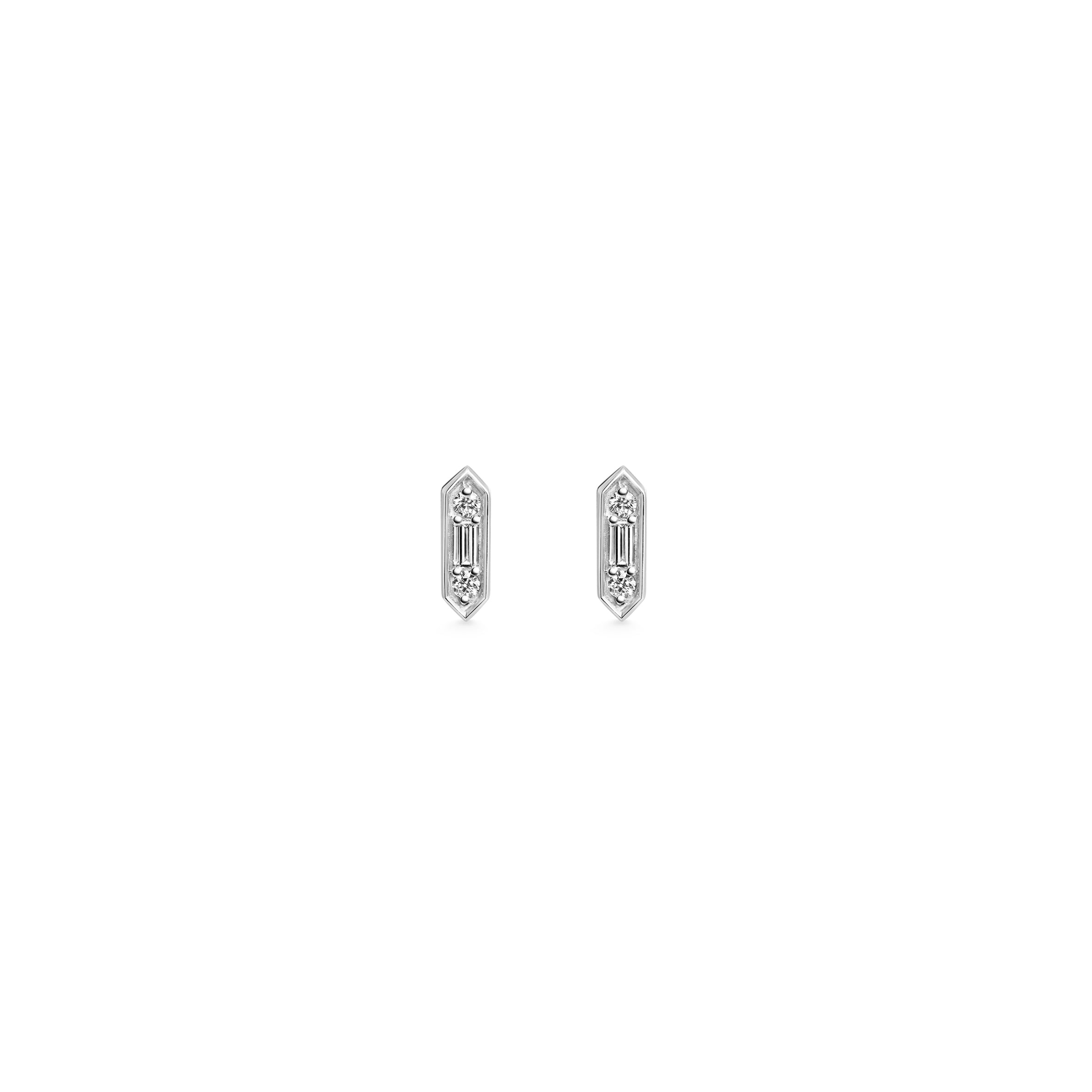 The Baguette & Round Diamond Stud Earrings by East London jeweller Rachel Boston | Discover our collections of unique and timeless engagement rings, wedding rings, and modern fine jewellery.