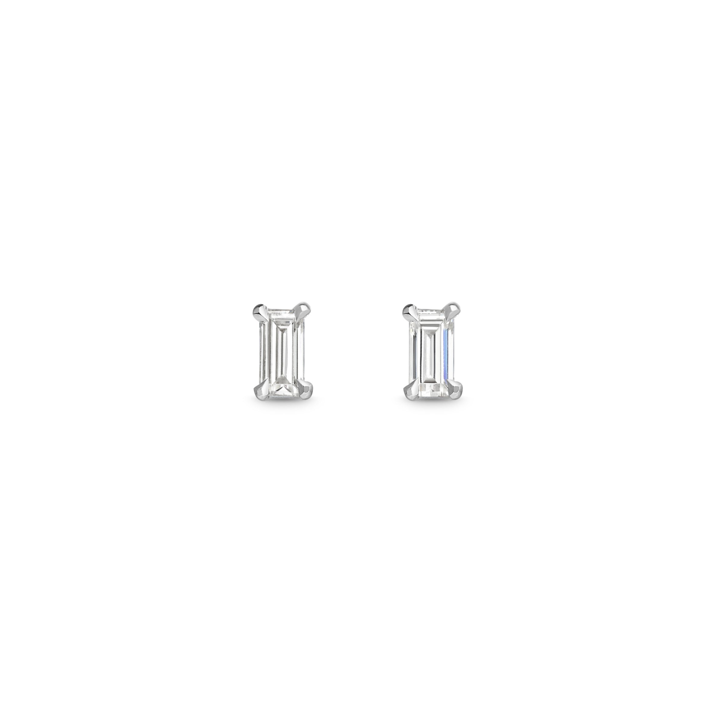 The Baguette Stud Earrings by East London jeweller Rachel Boston | Discover our collections of unique and timeless engagement rings, wedding rings, and modern fine jewellery.