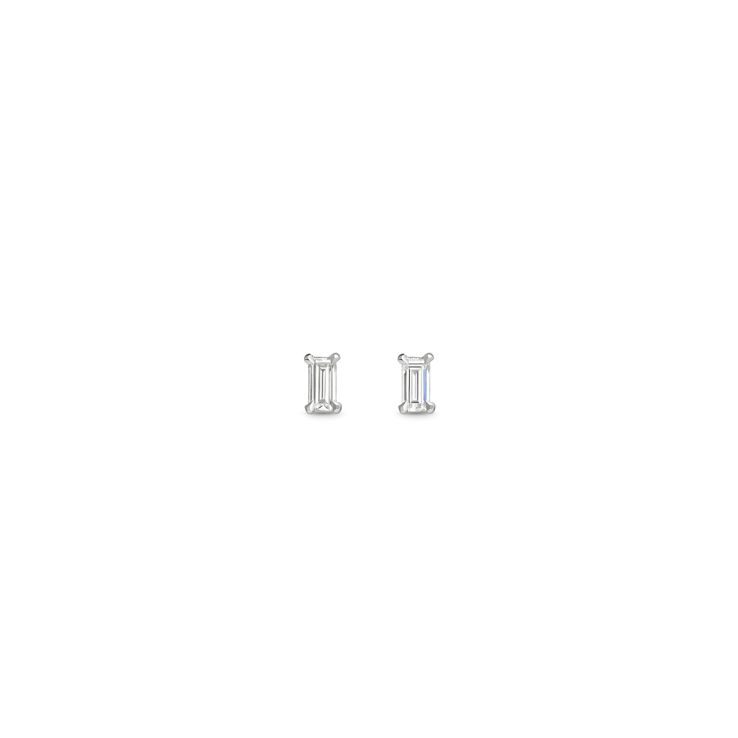 The Baguette Stud Earrings by East London jeweller Rachel Boston | Discover our collections of unique and timeless engagement rings, wedding rings, and modern fine jewellery.