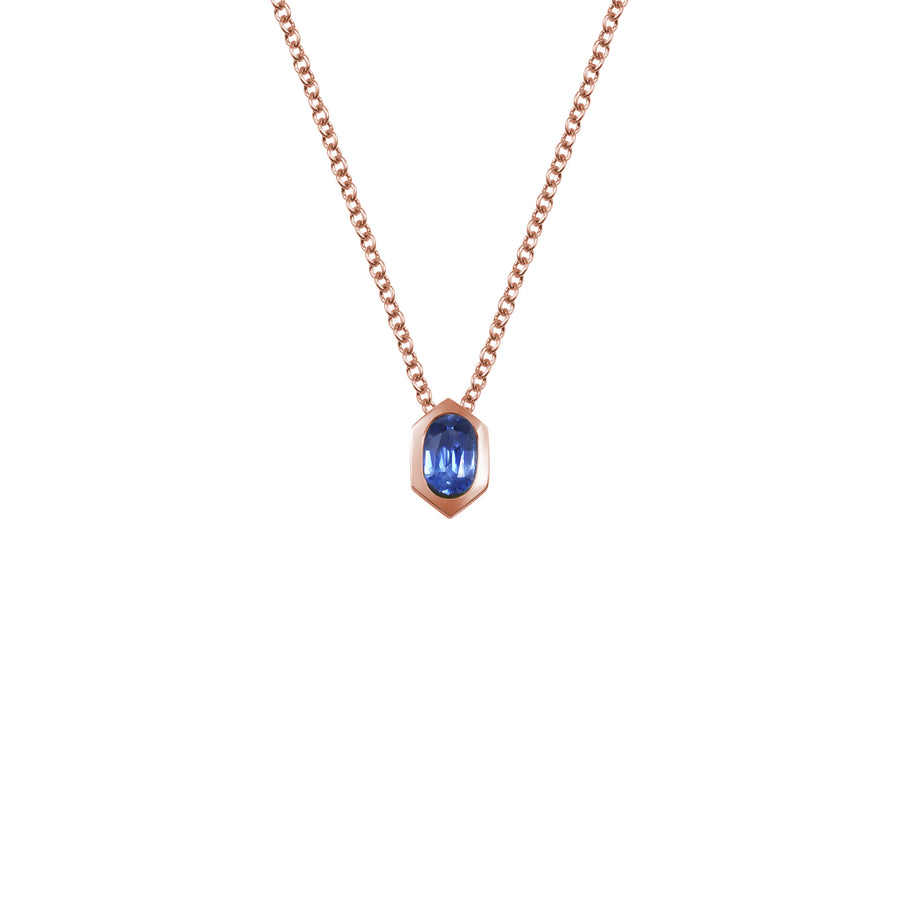 The Oval Sapphire Hexagon Necklace by East London jeweller Rachel Boston | Discover our collections of unique and timeless engagement rings, wedding rings, and modern fine jewellery. - Rachel Boston Jewellery