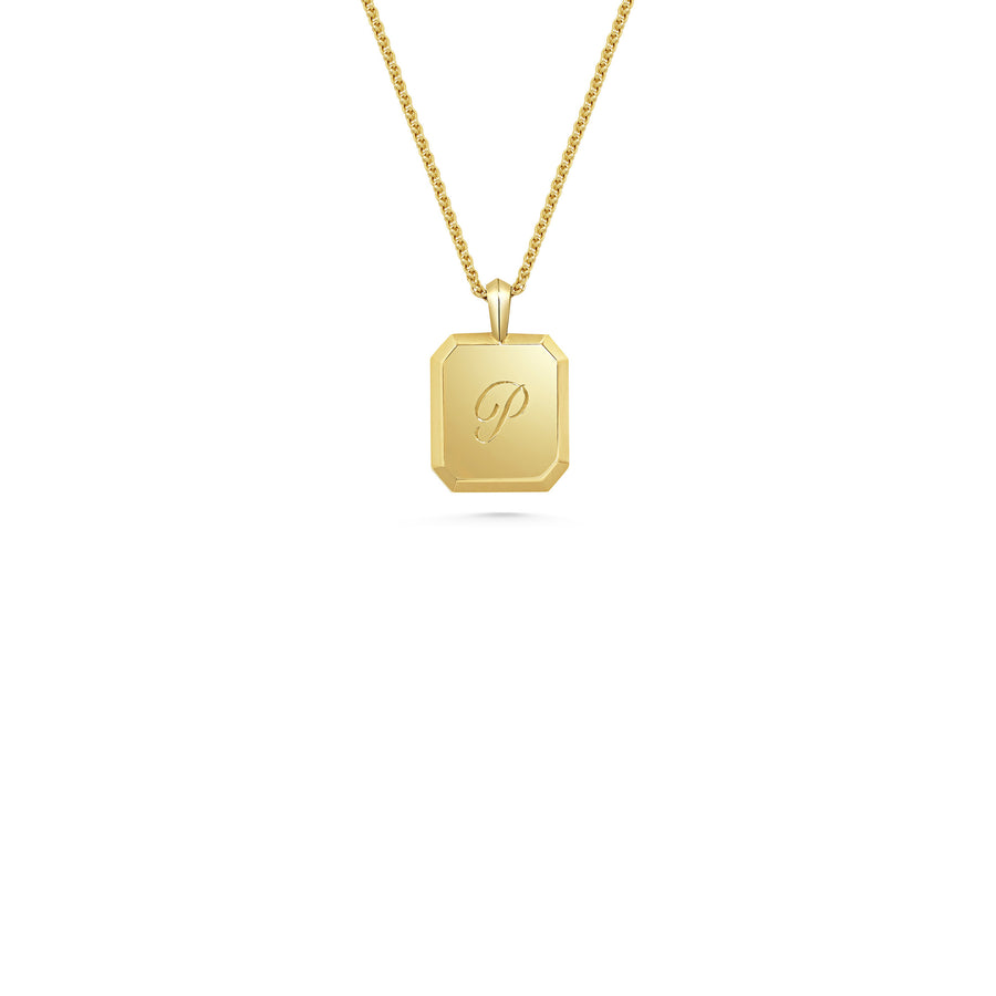 The Chamfered Rectangular ID Necklace by East London jeweller Rachel Boston | Discover our collections of unique and timeless engagement rings, wedding rings, and modern fine jewellery. - Rachel Boston Jewellery