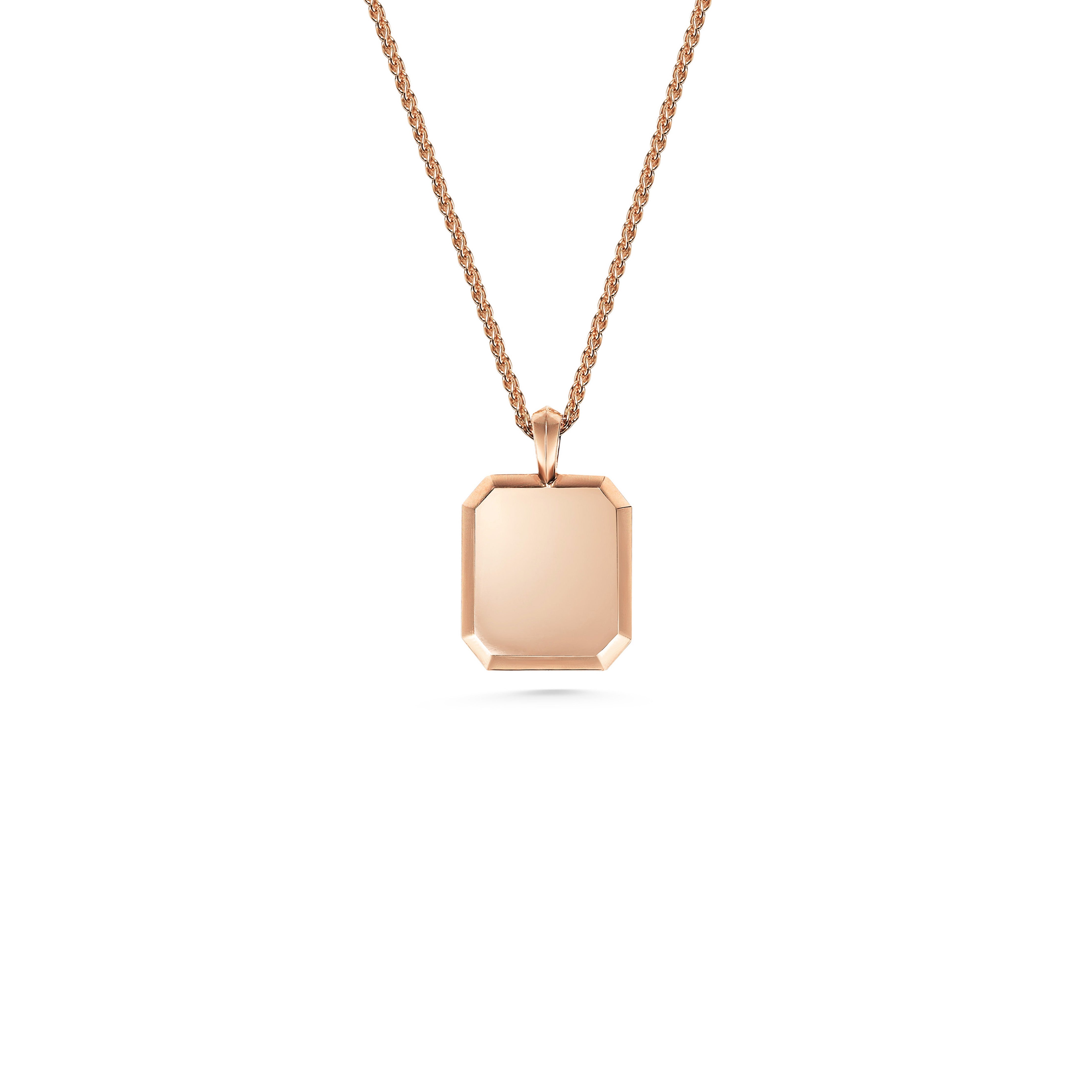 The Chamfered Rectangular ID Necklace by East London jeweller Rachel Boston | Discover our collections of unique and timeless engagement rings, wedding rings, and modern fine jewellery.