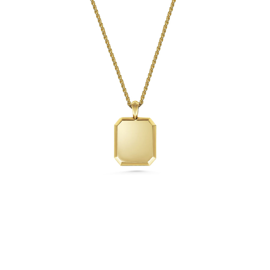 The Chamfered Rectangular ID Necklace by East London jeweller Rachel Boston | Discover our collections of unique and timeless engagement rings, wedding rings, and modern fine jewellery. - Rachel Boston Jewellery