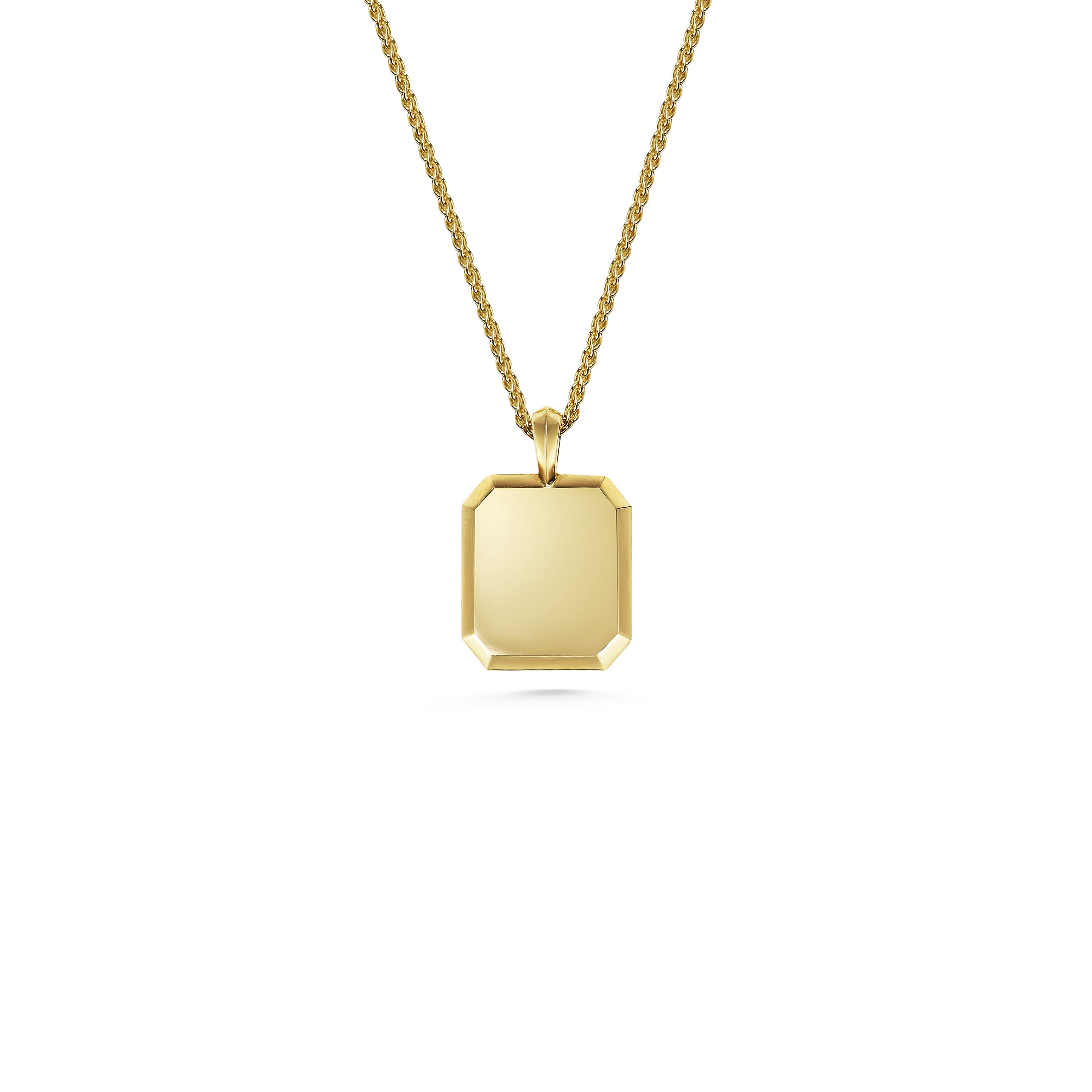 The Chamfered Rectangular ID Necklace by East London jeweller Rachel Boston | Discover our collections of unique and timeless engagement rings, wedding rings, and modern fine jewellery.