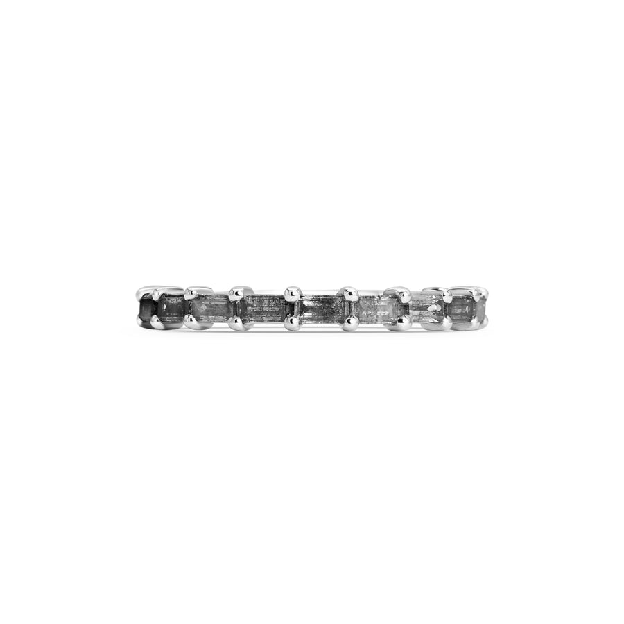 The Claw Baguette Grey Diamond Wedding Band by East London jeweller Rachel Boston | Discover our collections of unique and timeless engagement rings, wedding rings, and modern fine jewellery. - Rachel Boston Jewellery