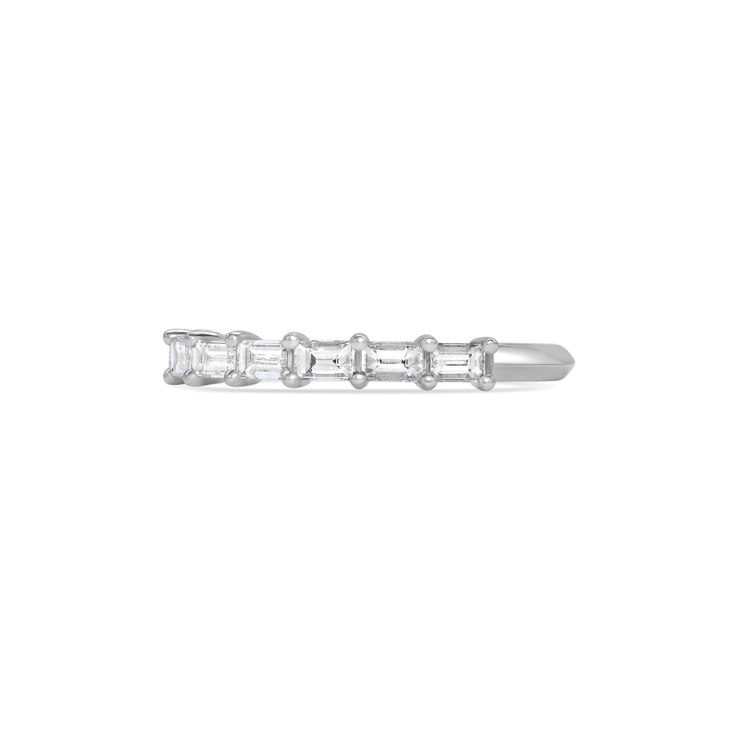 The Claw Baguette Diamond Wedding Band by East London jeweller Rachel Boston | Discover our collections of unique and timeless engagement rings, wedding rings, and modern fine jewellery.