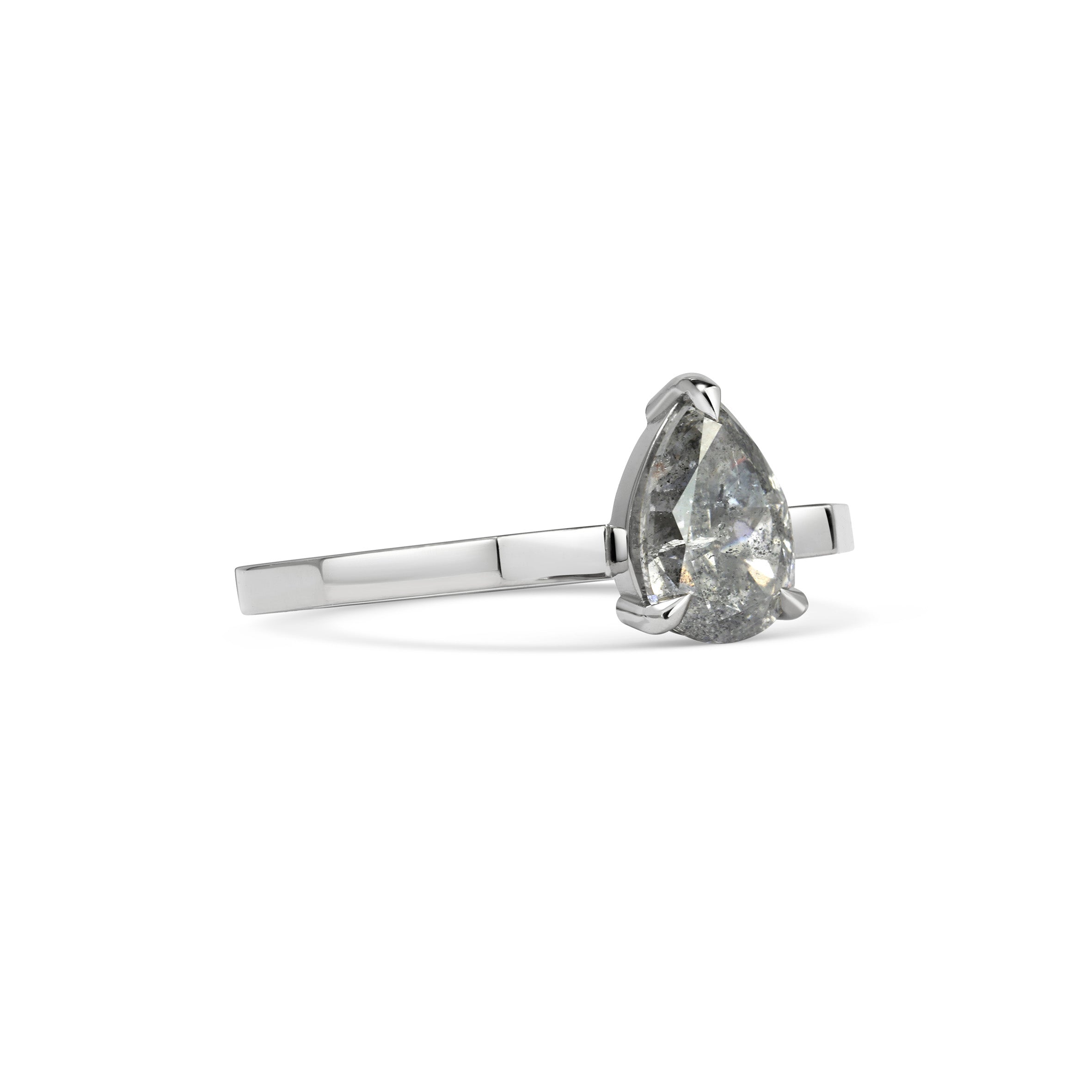 The Grey Pear Deco Ring by East London jeweller Rachel Boston | Discover our collections of unique and timeless engagement rings, wedding rings, and modern fine jewellery.