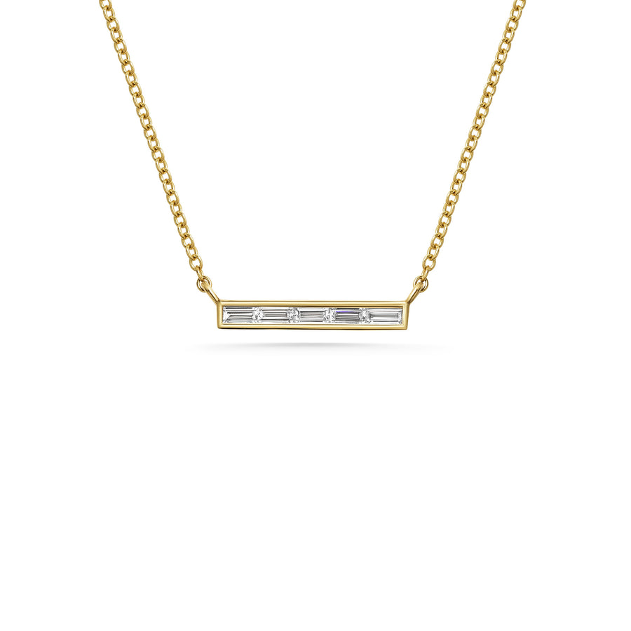 The DIAMOND BAGUETTE BAR NECKLACE by East London jeweller Rachel Boston | Discover our collections of unique and timeless engagement rings, wedding rings, and modern fine jewellery. - Rachel Boston Jewellery