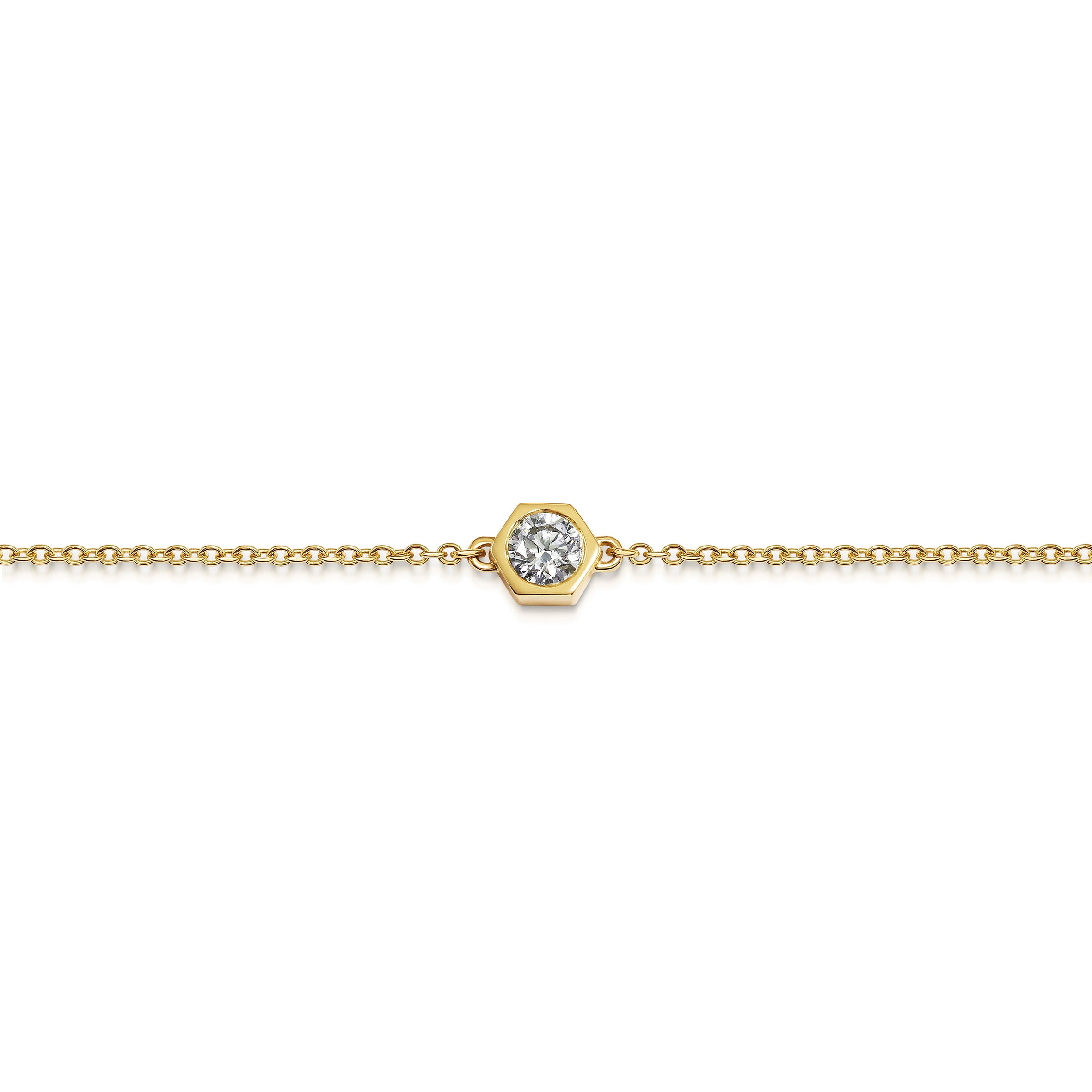 The Diamond Hexagon Bracelet by East London jeweller Rachel Boston | Discover our collections of unique and timeless engagement rings, wedding rings, and modern fine jewellery.