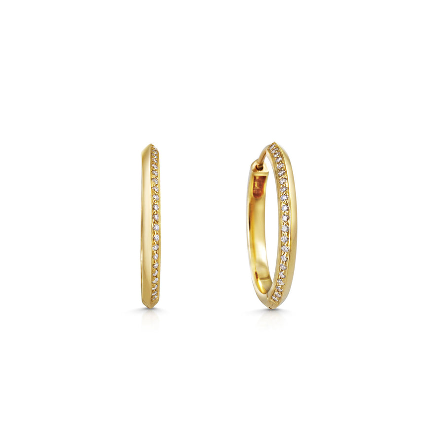 The Diamond Knife Edge Hoop Earrings by East London jeweller Rachel Boston | Discover our collections of unique and timeless engagement rings, wedding rings, and modern fine jewellery. - Rachel Boston Jewellery