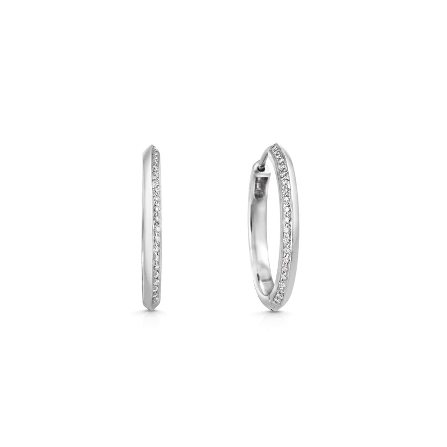 The 20mm Diamond Knife Edge Hoop Earrings by East London jeweller Rachel Boston | Discover our collections of unique and timeless engagement rings, wedding rings, and modern fine jewellery.