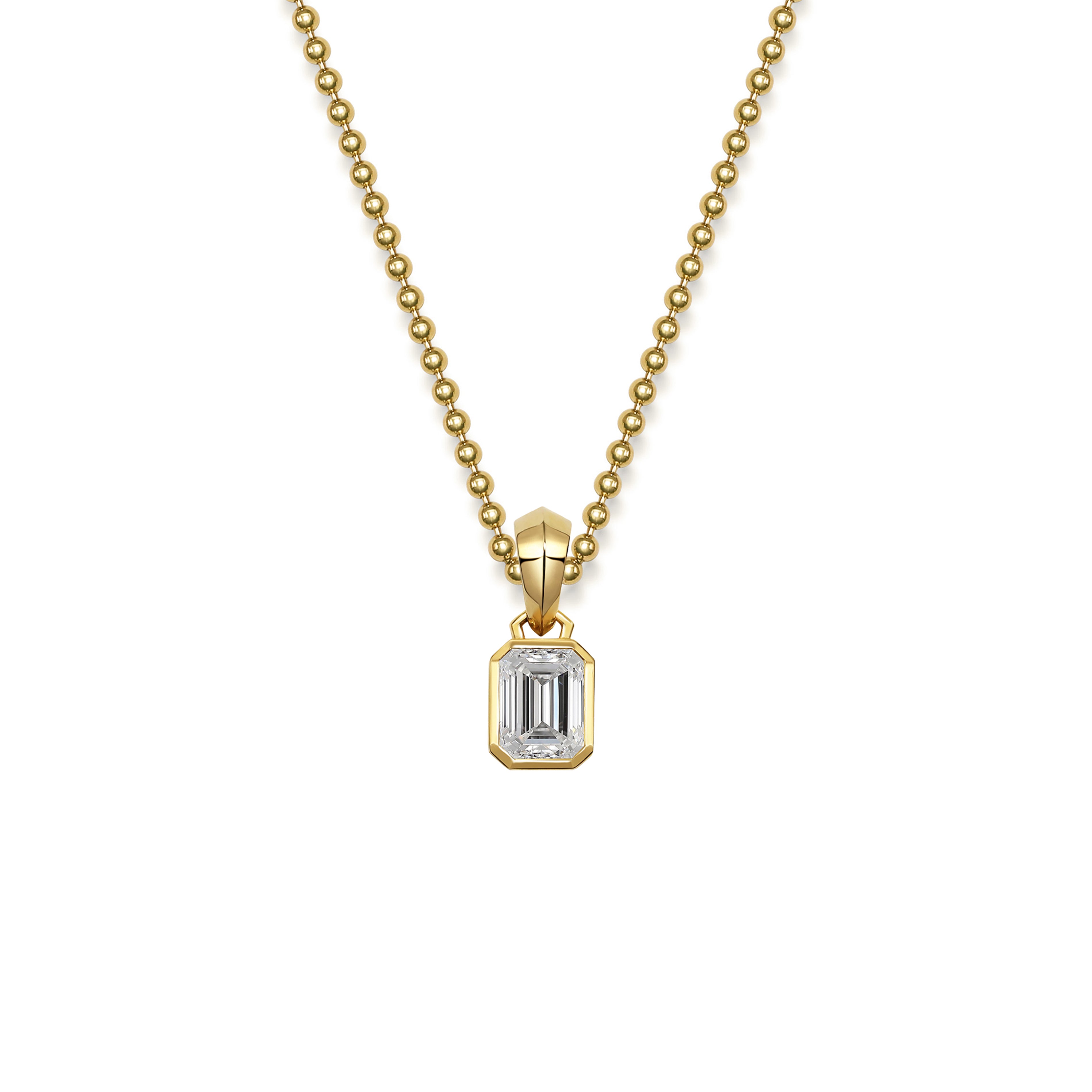 The Chunky Charm Pendant - Emerald Cut by East London jeweller Rachel Boston | Discover our collections of unique and timeless engagement rings, wedding rings, and modern fine jewellery.