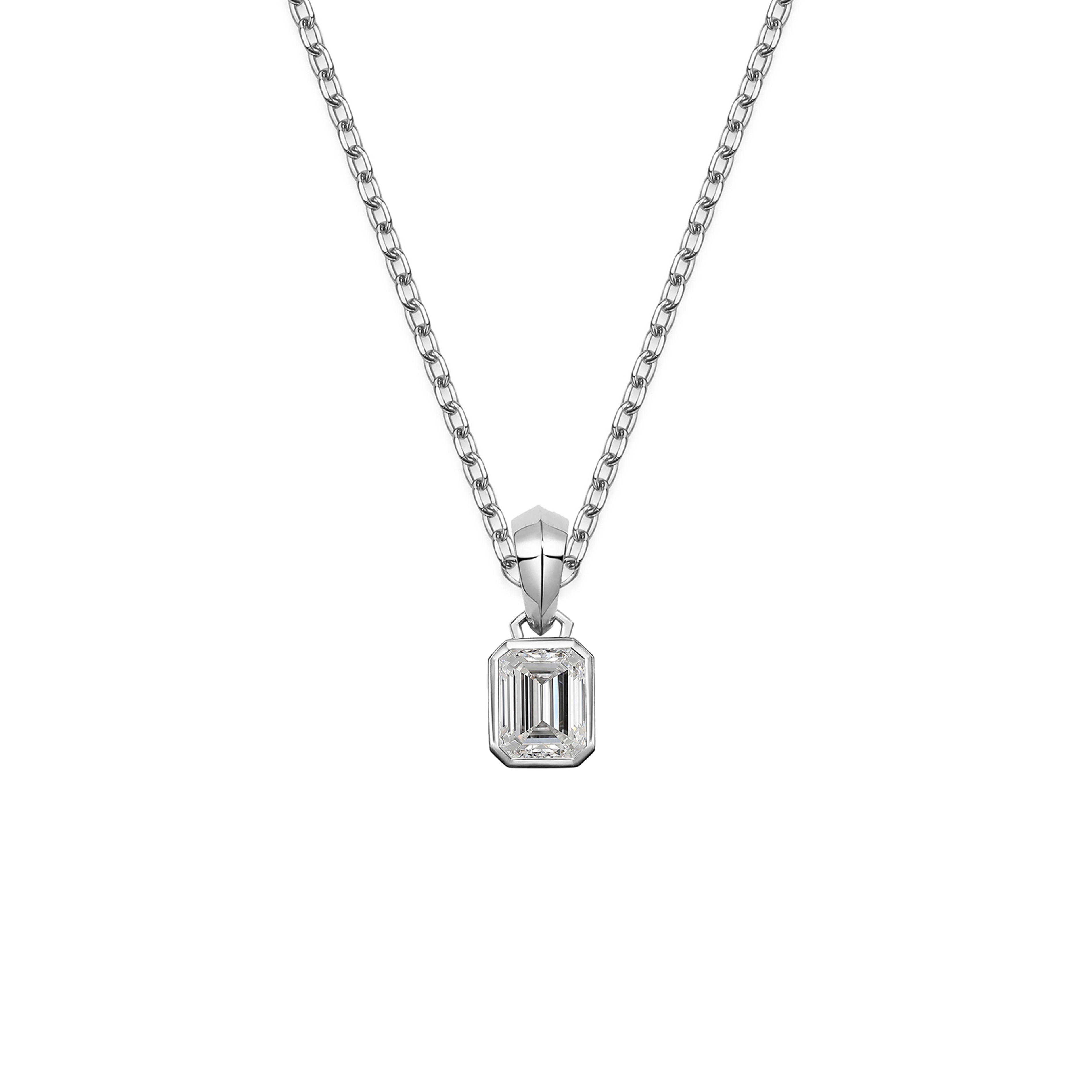 The Chunky Charm Pendant - Emerald Cut by East London jeweller Rachel Boston | Discover our collections of unique and timeless engagement rings, wedding rings, and modern fine jewellery.