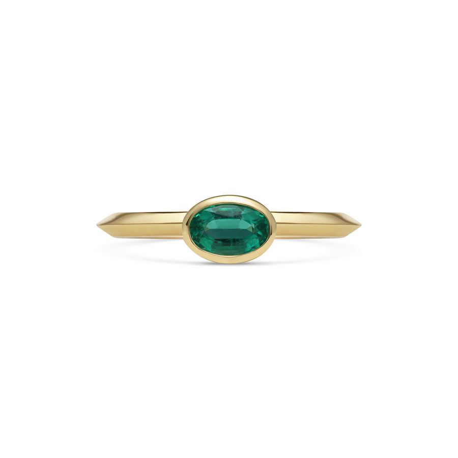 The Emerald Rubover Knife Edge Ring by East London jeweller Rachel Boston | Discover our collections of unique and timeless engagement rings, wedding rings, and modern fine jewellery. - Rachel Boston Jewellery