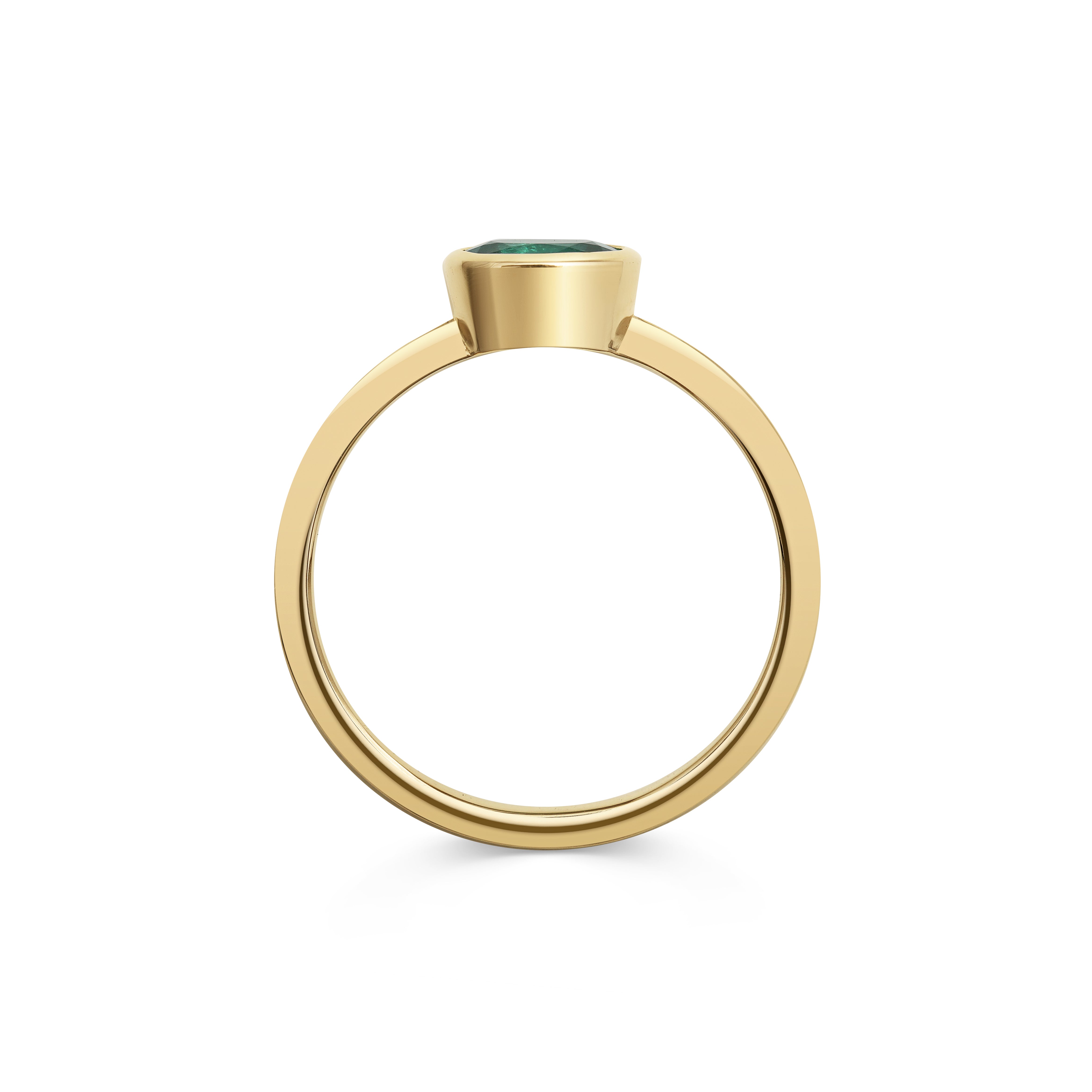 The Emerald Rubover Knife Edge Ring by East London jeweller Rachel Boston | Discover our collections of unique and timeless engagement rings, wedding rings, and modern fine jewellery.