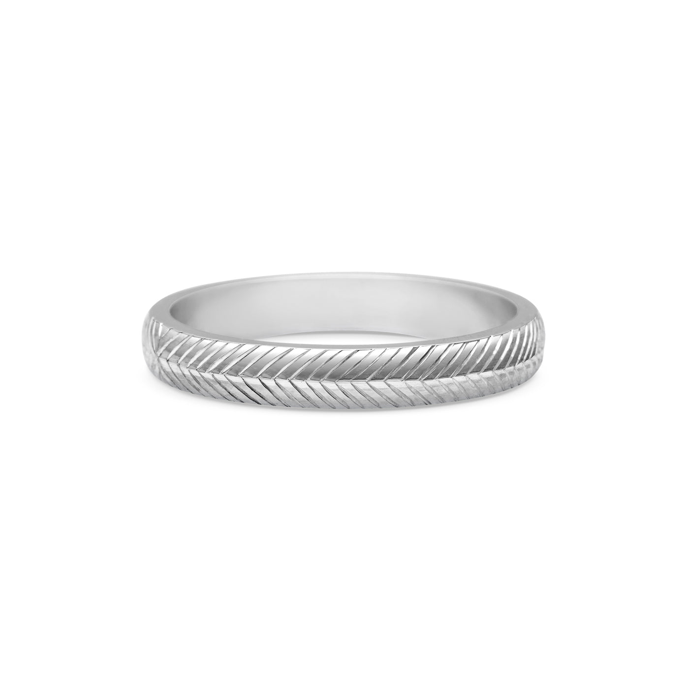 The Engraved Chevron D Shaped Band - 3mm by East London jeweller Rachel Boston | Discover our collections of unique and timeless engagement rings, wedding rings, and modern fine jewellery.