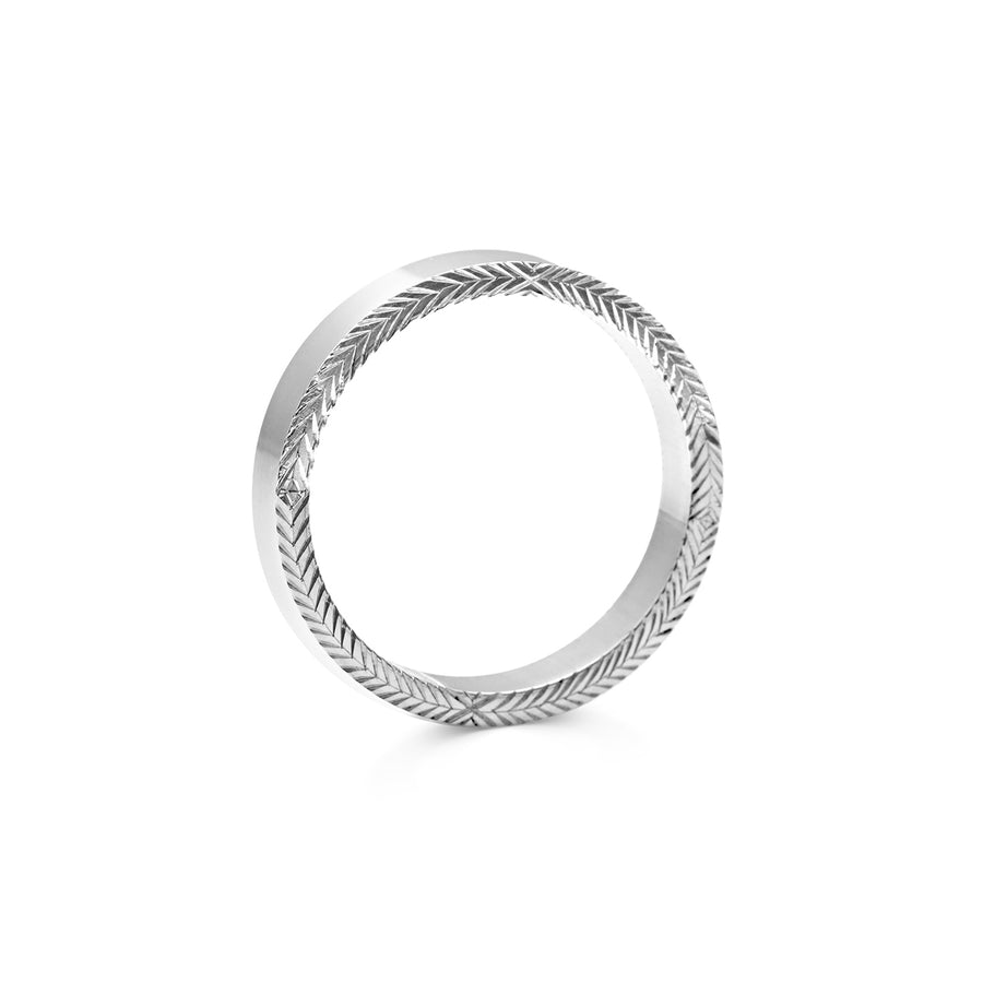 The Engraved Chevron on Side - 4mm by East London jeweller Rachel Boston | Discover our collections of unique and timeless engagement rings, wedding rings, and modern fine jewellery. - Rachel Boston Jewellery
