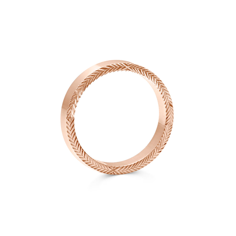 The Engraved Chevron on Side - 4mm by East London jeweller Rachel Boston | Discover our collections of unique and timeless engagement rings, wedding rings, and modern fine jewellery. - Rachel Boston Jewellery