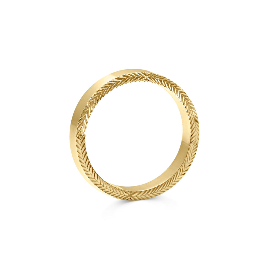 The Engraved Chevron on Side - 4mm by East London jeweller Rachel Boston | Discover our collections of unique and timeless engagement rings, wedding rings, and modern fine jewellery. - Rachel Boston Jewellery