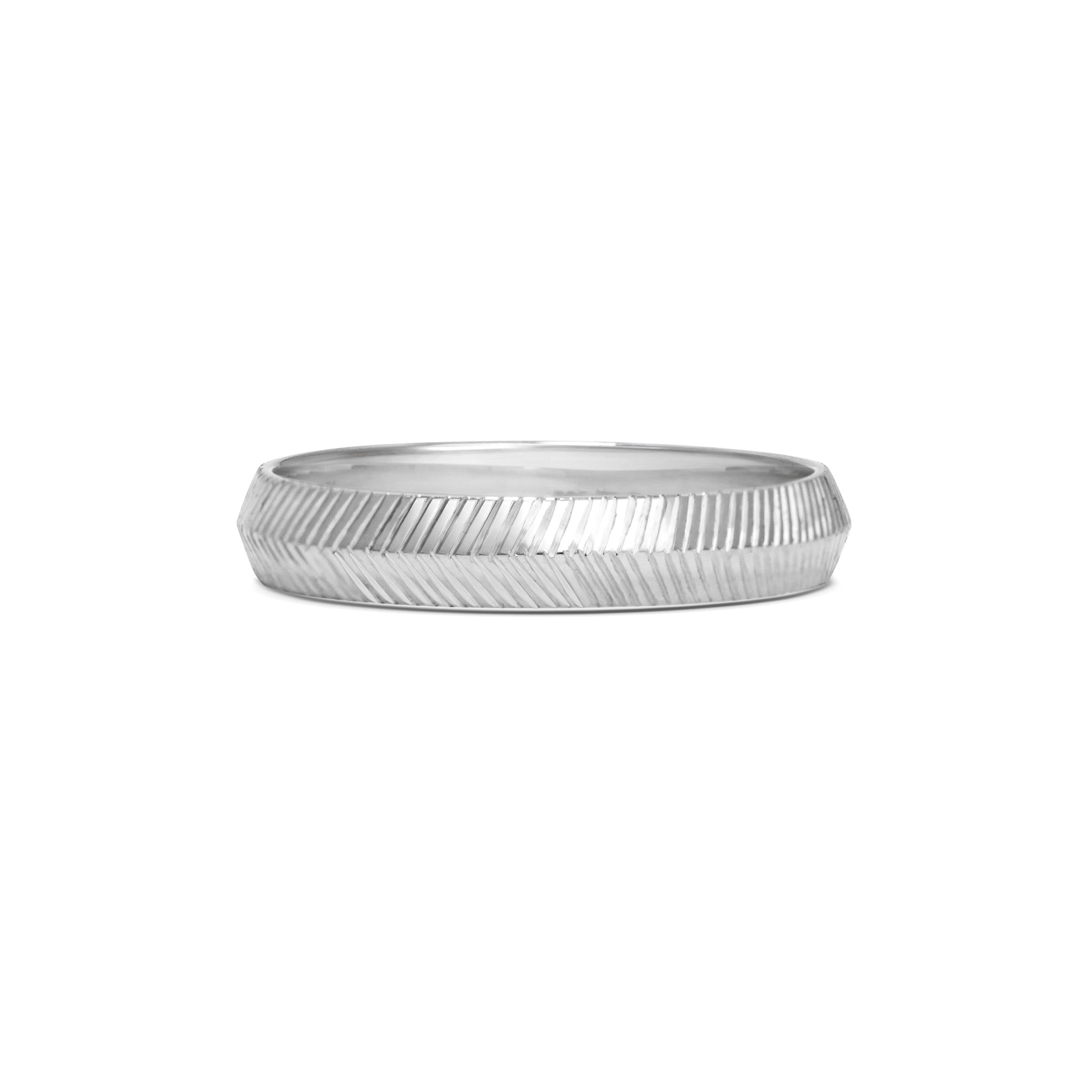 The Engraved Knife Edge Band - 3.8mm by East London jeweller Rachel Boston | Discover our collections of unique and timeless engagement rings, wedding rings, and modern fine jewellery.