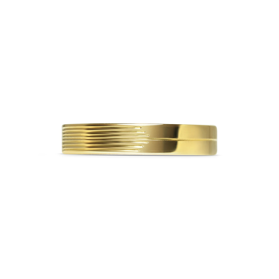 The Stream Engraved Flat Band - 4mm by East London jeweller Rachel Boston | Discover our collections of unique and timeless engagement rings, wedding rings, and modern fine jewellery. - Rachel Boston Jewellery