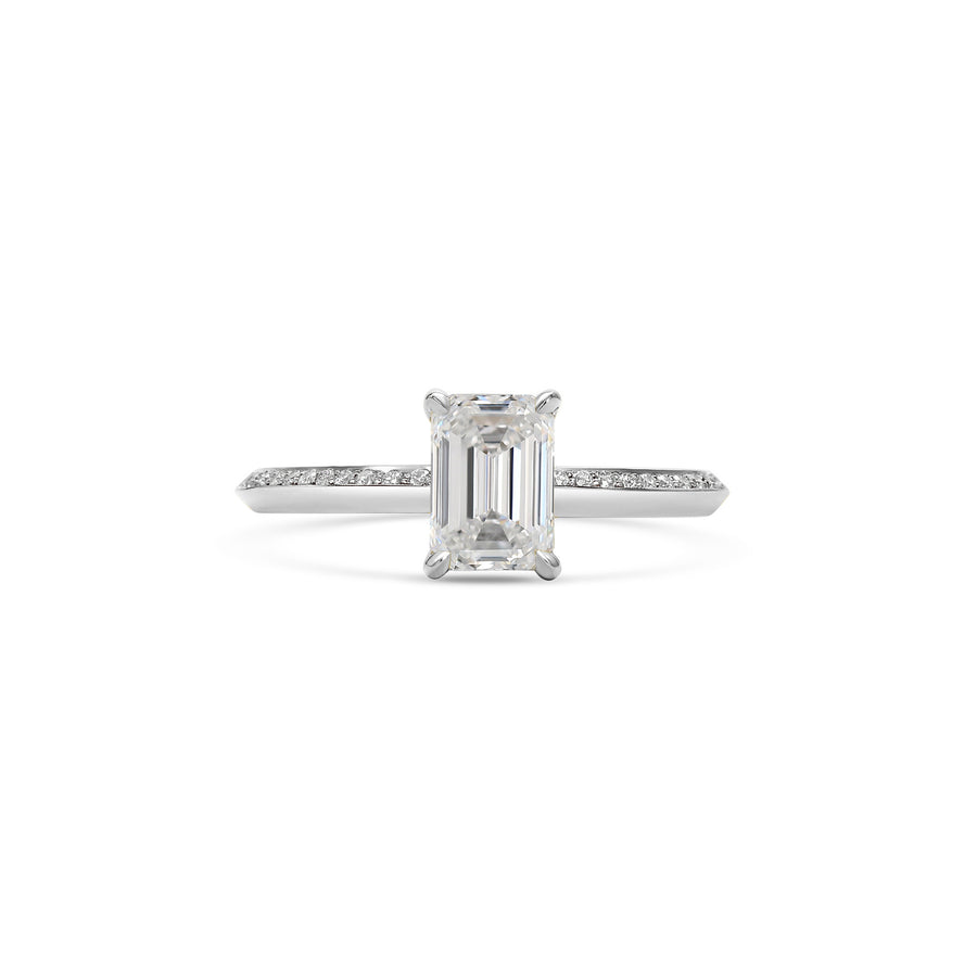 The Grace with Diamonds Ring - Emerald Cut by East London jeweller Rachel Boston | Discover our collections of unique and timeless engagement rings, wedding rings, and modern fine jewellery. - Rachel Boston Jewellery