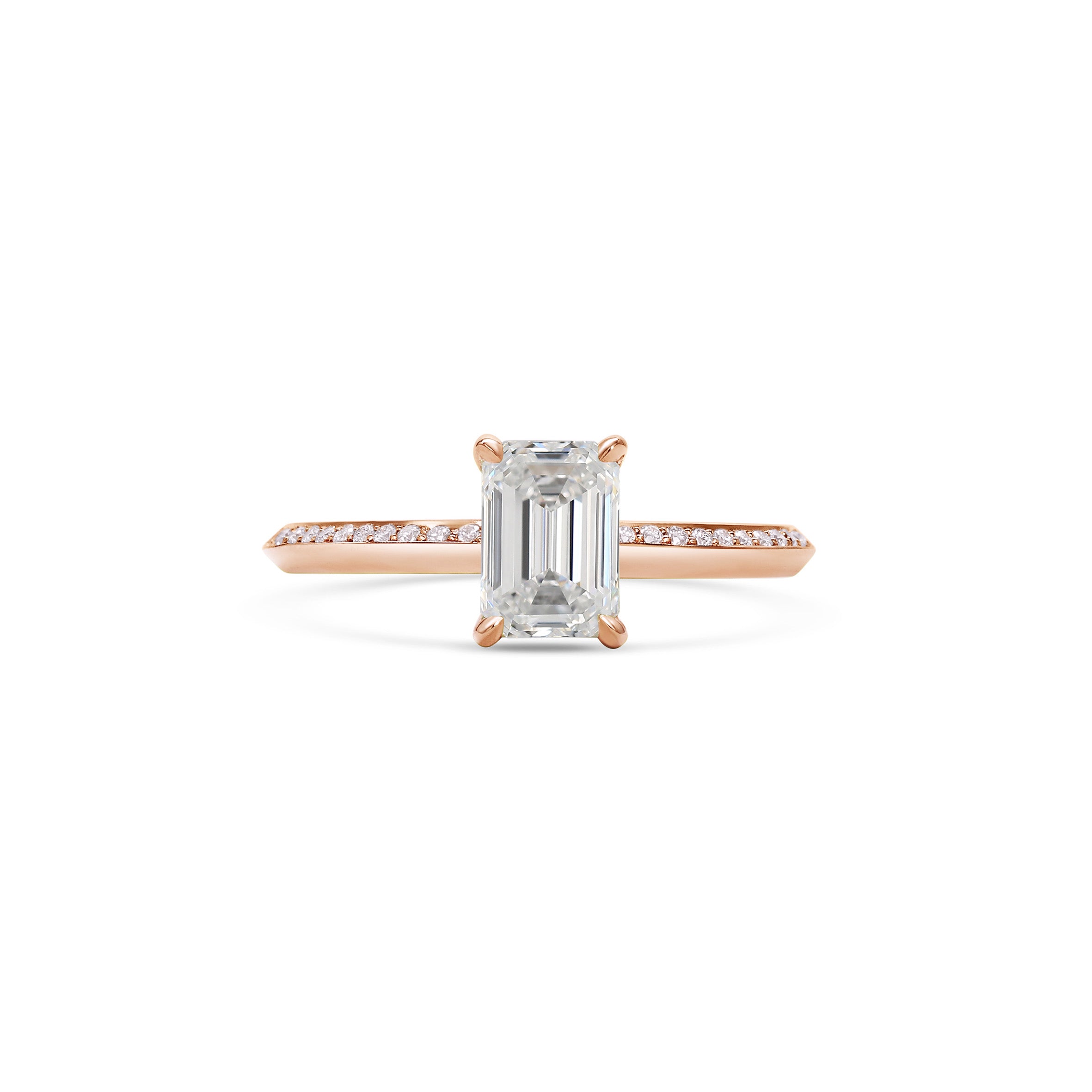 The Grace with Diamonds Ring - Emerald Cut by East London jeweller Rachel Boston | Discover our collections of unique and timeless engagement rings, wedding rings, and modern fine jewellery.