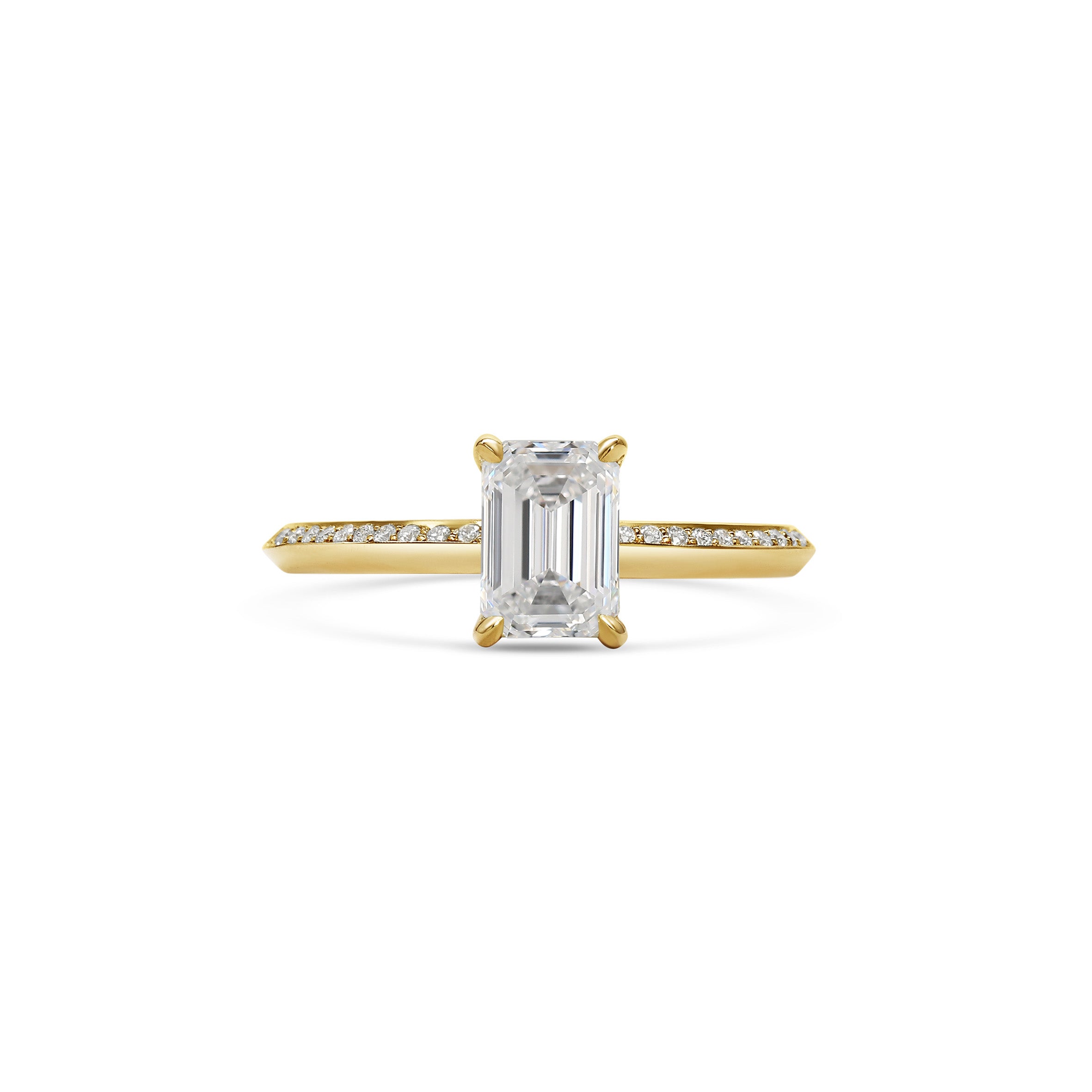 The Grace with Diamonds Ring - Emerald Cut by East London jeweller Rachel Boston | Discover our collections of unique and timeless engagement rings, wedding rings, and modern fine jewellery.