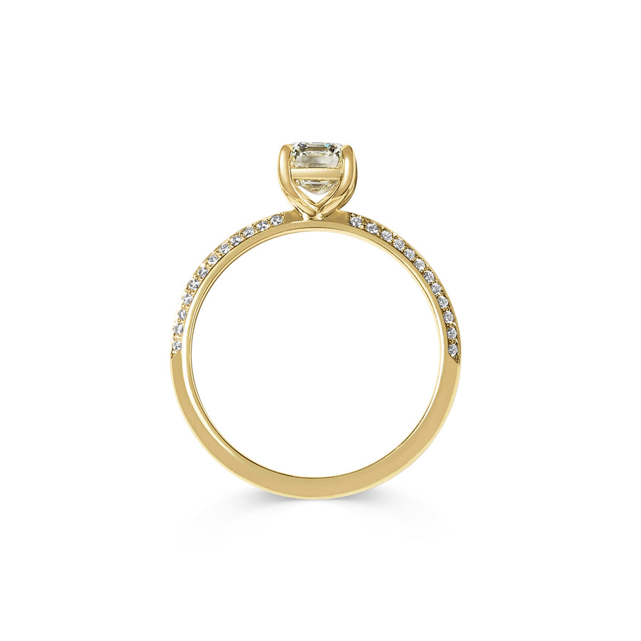 The Grace with Diamonds Ring - Emerald Cut by East London jeweller Rachel Boston | Discover our collections of unique and timeless engagement rings, wedding rings, and modern fine jewellery. - Rachel Boston Jewellery