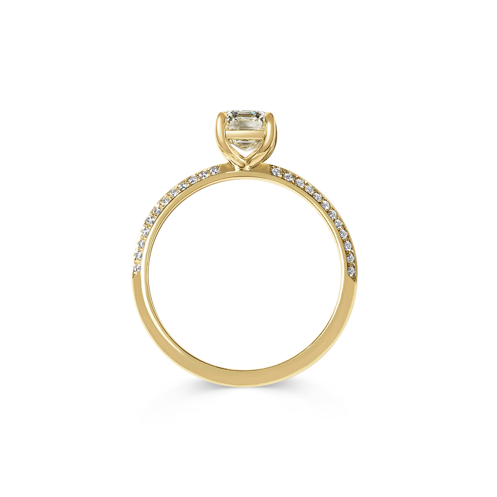 The Grace with Diamonds Ring - Emerald Cut by East London jeweller Rachel Boston | Discover our collections of unique and timeless engagement rings, wedding rings, and modern fine jewellery.