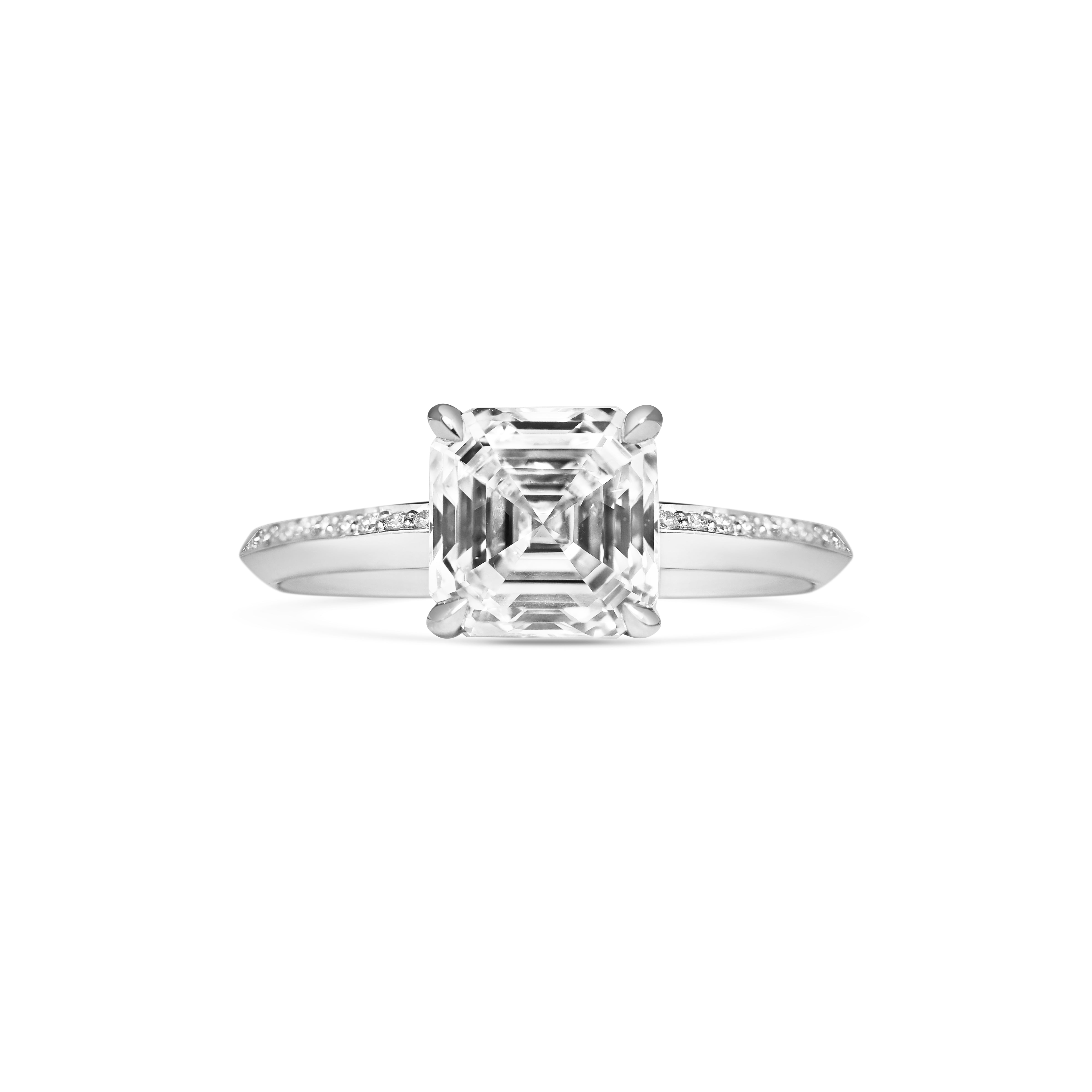 The Grace with Diamonds Ring - Asscher Cut by East London jeweller Rachel Boston | Discover our collections of unique and timeless engagement rings, wedding rings, and modern fine jewellery.