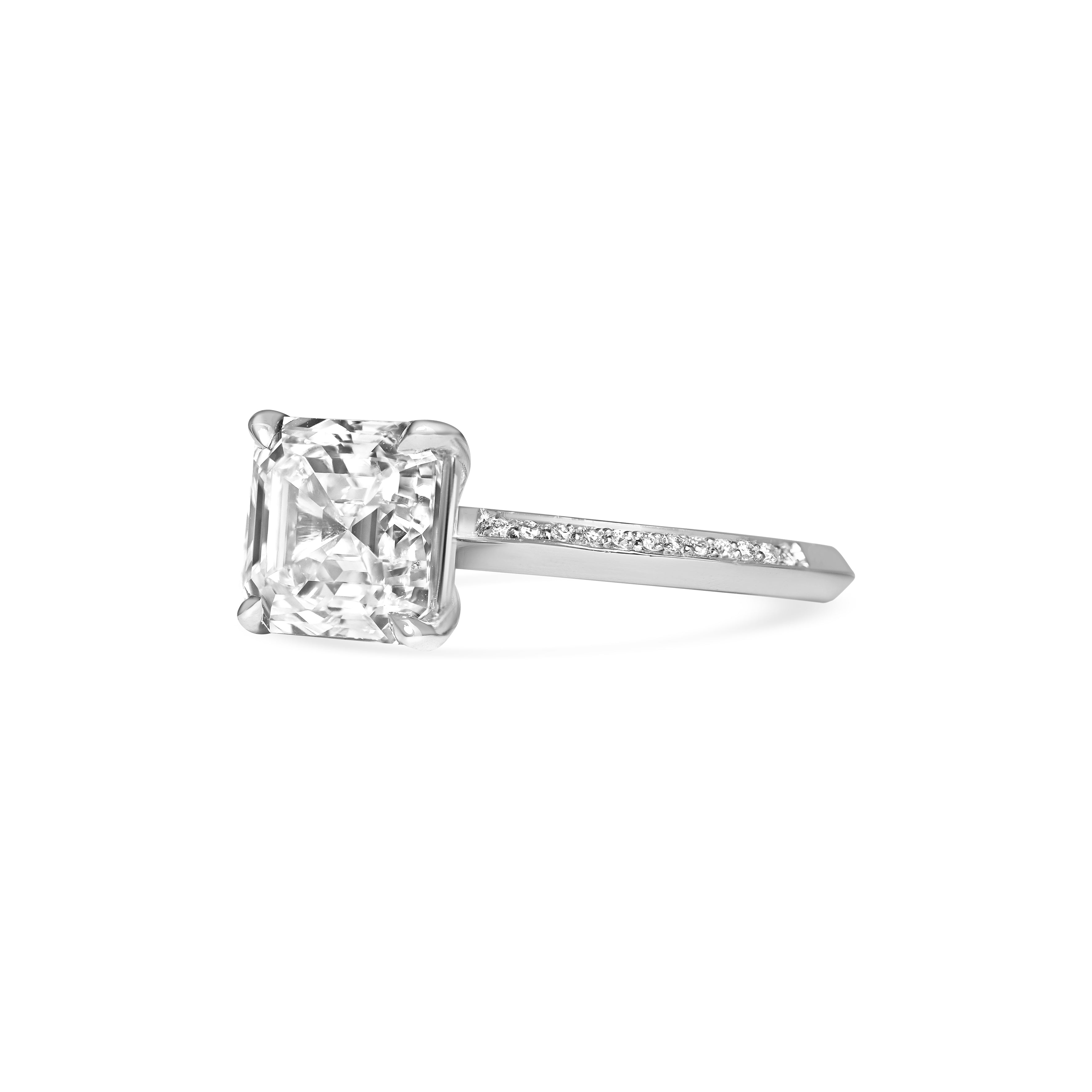 The Grace with Diamonds Ring - Asscher Cut by East London jeweller Rachel Boston | Discover our collections of unique and timeless engagement rings, wedding rings, and modern fine jewellery.
