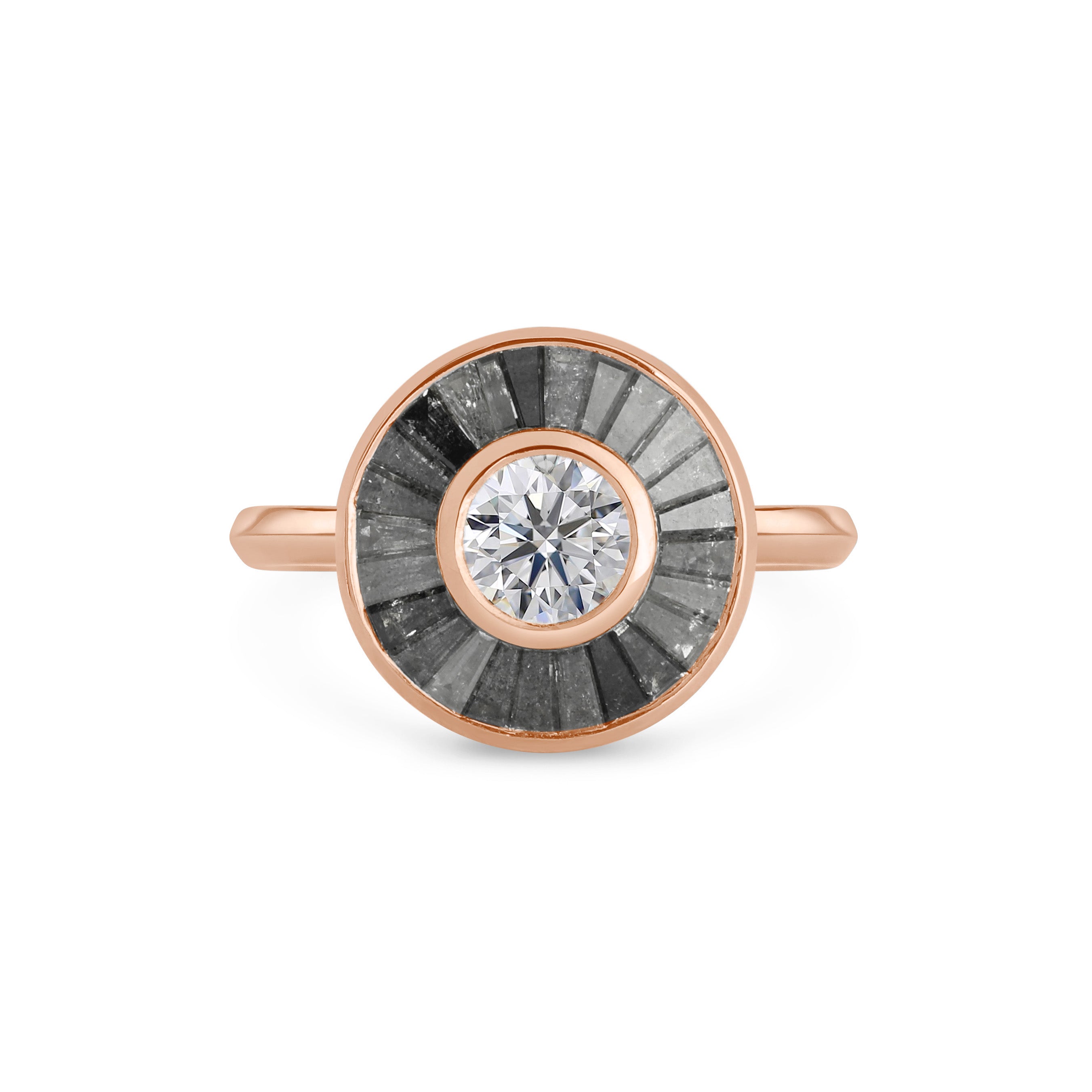 The Grey Halo Engagement Ring by East London jeweller Rachel Boston | Discover our collections of unique and timeless engagement rings, wedding rings, and modern fine jewellery.