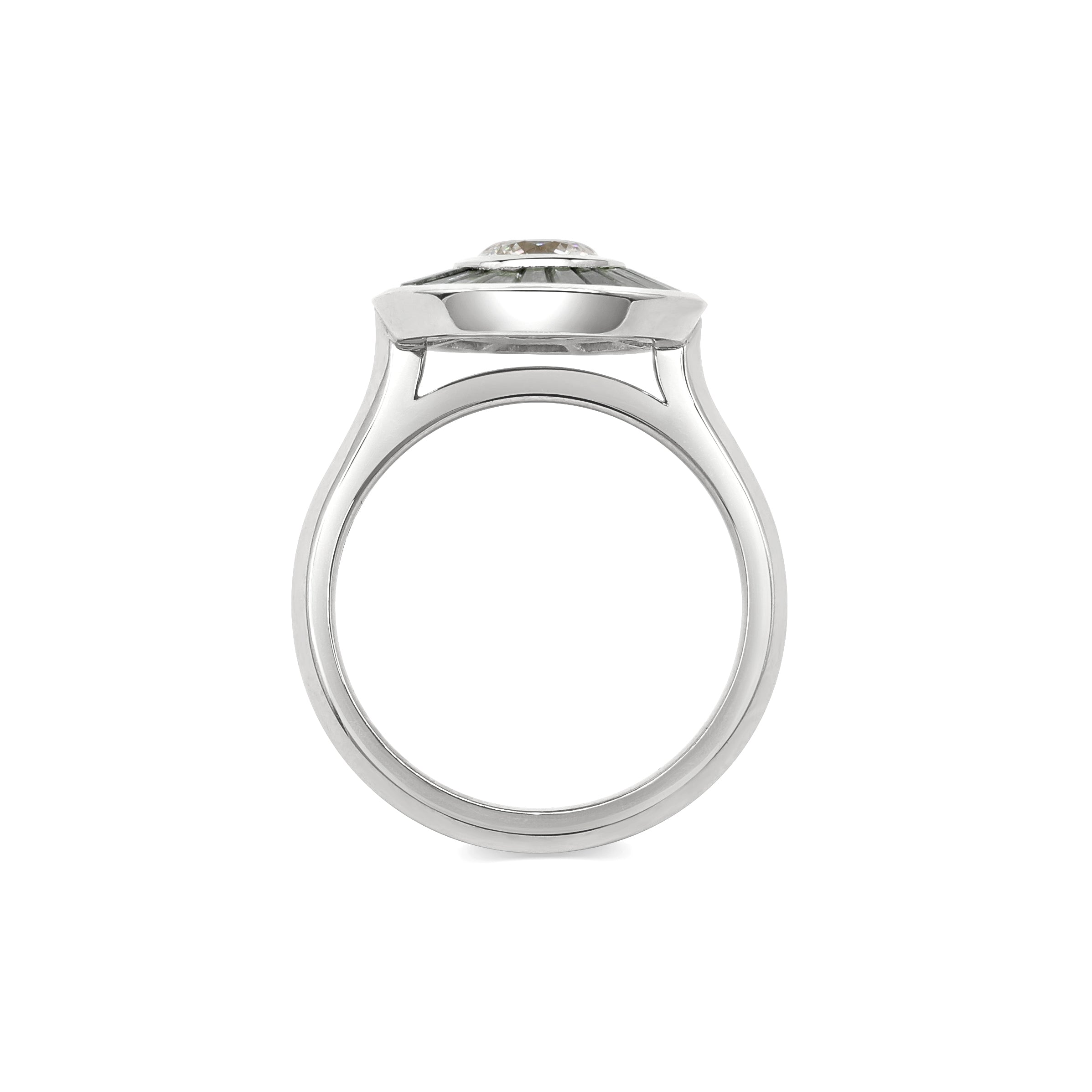 The Grey Halo Engagement Ring by East London jeweller Rachel Boston | Discover our collections of unique and timeless engagement rings, wedding rings, and modern fine jewellery.