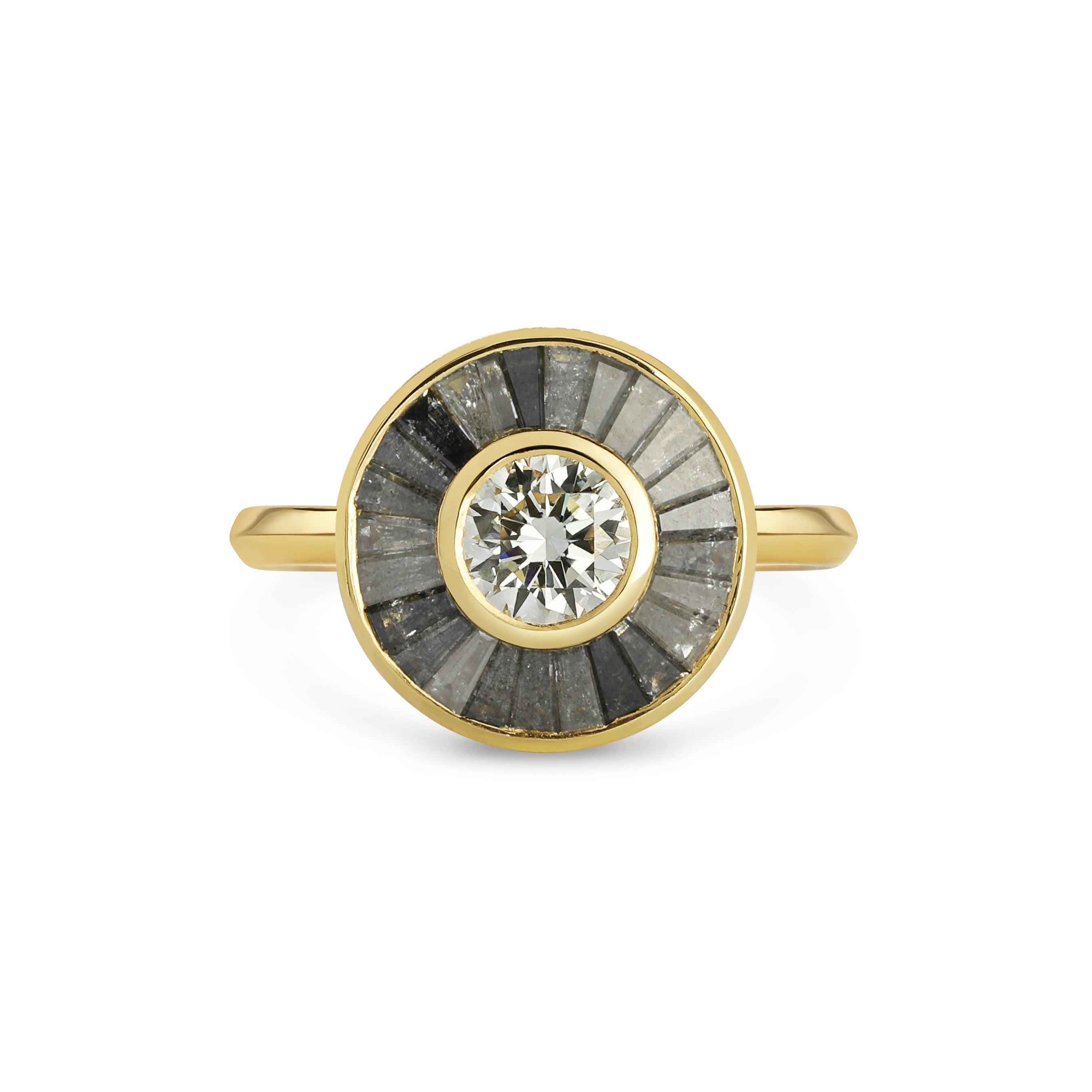 The Grey Halo Engagement Ring by East London jeweller Rachel Boston | Discover our collections of unique and timeless engagement rings, wedding rings, and modern fine jewellery.