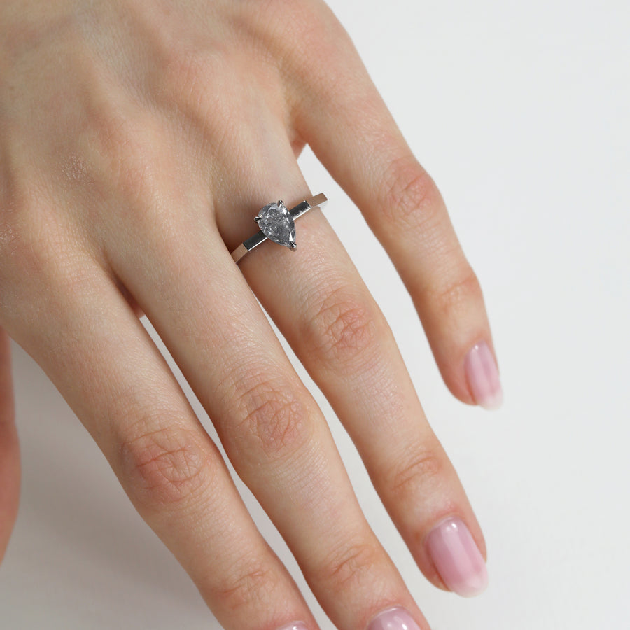 The Grey Pear Deco Ring by East London jeweller Rachel Boston | Discover our collections of unique and timeless engagement rings, wedding rings, and modern fine jewellery. - Rachel Boston Jewellery