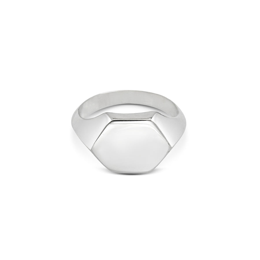 The Hexagonum Large Signet Ring by East London jeweller Rachel Boston | Discover our collections of unique and timeless engagement rings, wedding rings, and modern fine jewellery. - Rachel Boston Jewellery